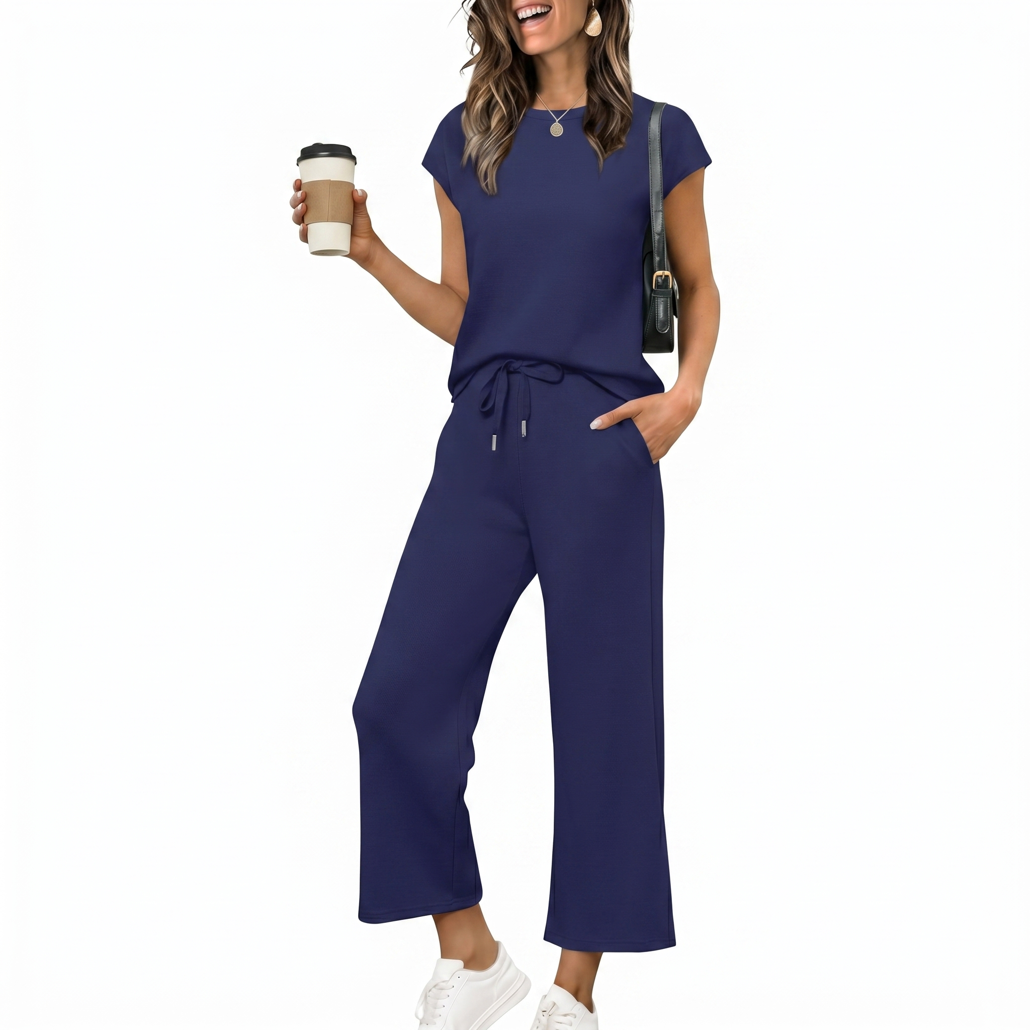 Summer Cap Sleeve Two Piece Lounge Set For Women
