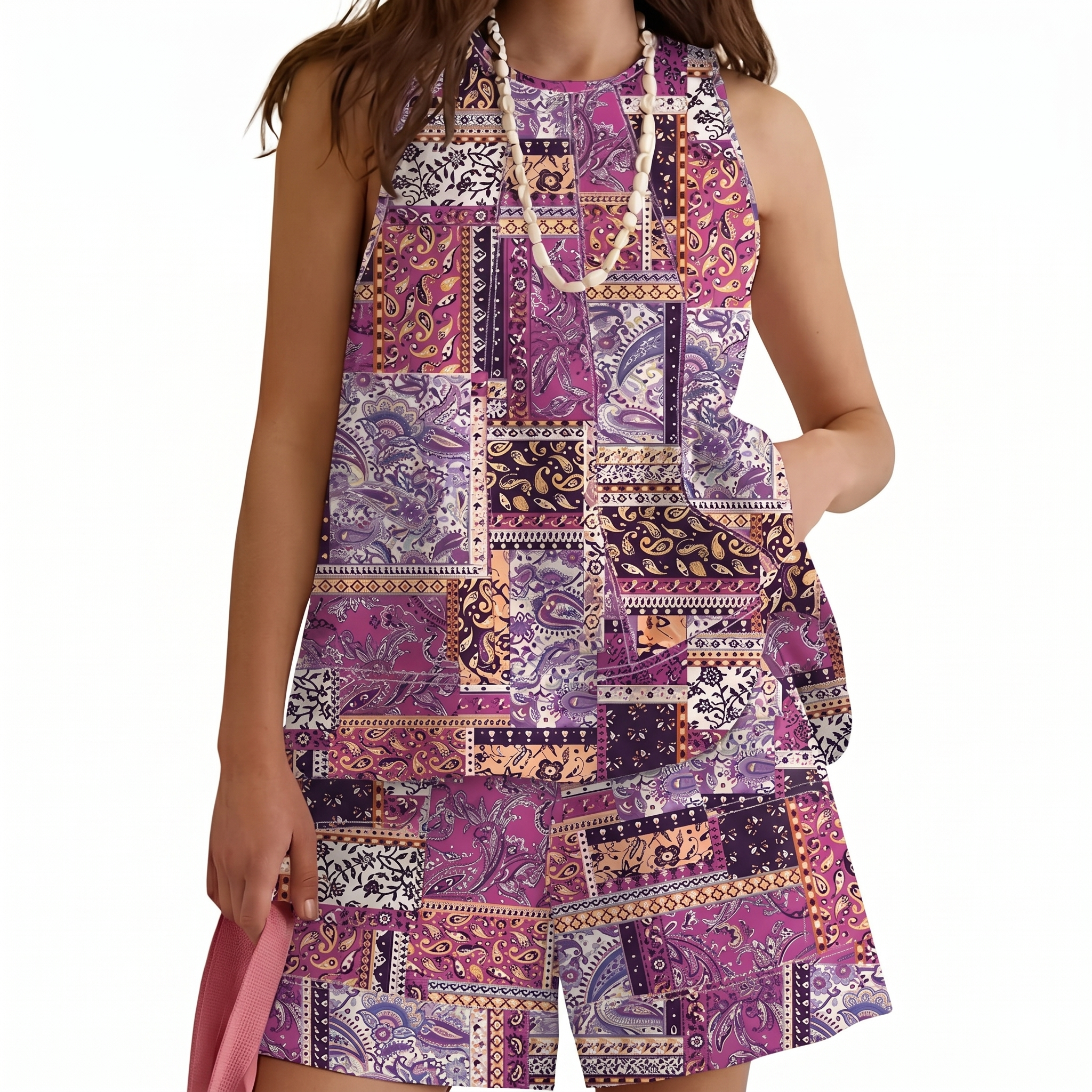 Boho Paisley Printed Two Piece Tank Top Shorts Lounge Set for Women