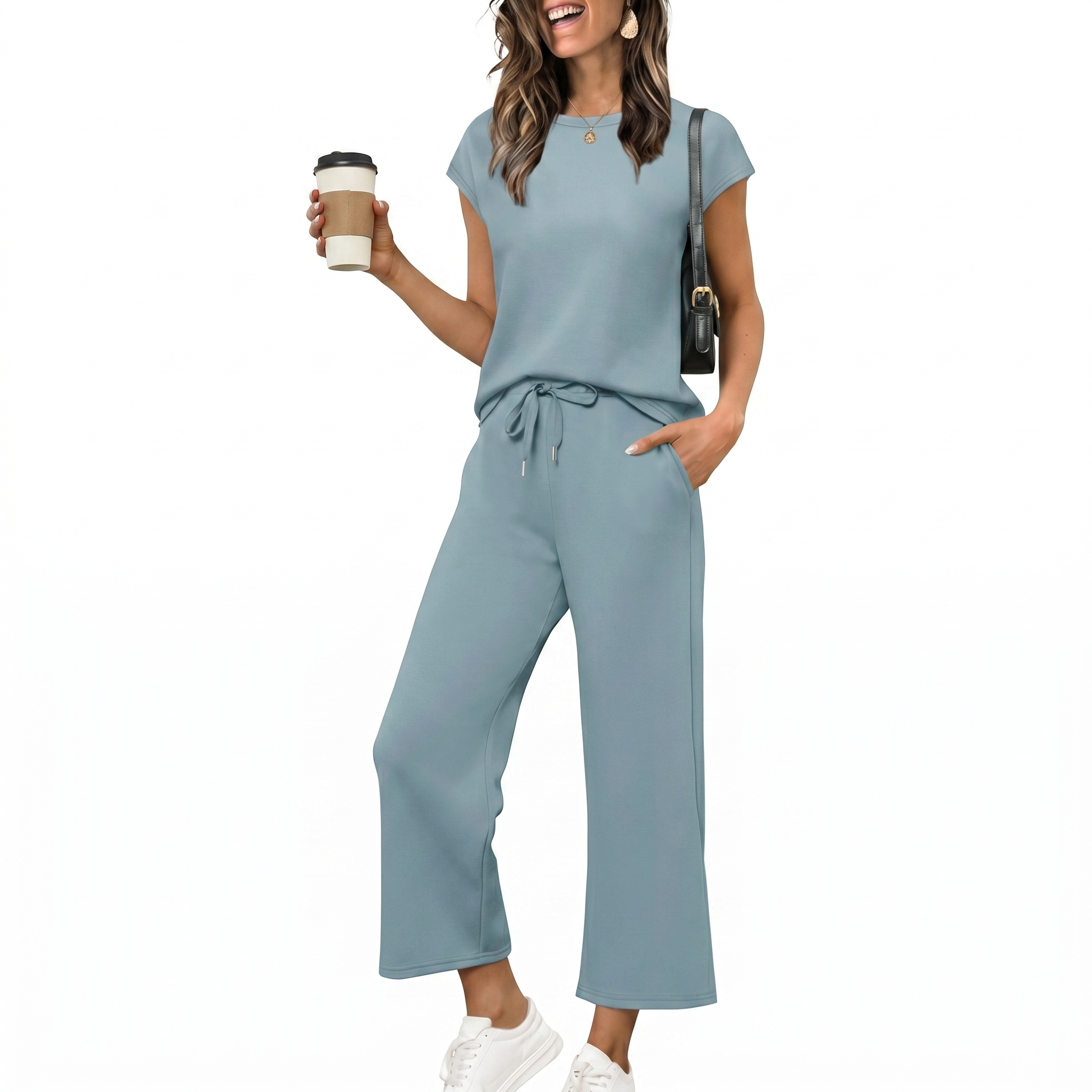 Summer Cap Sleeve Two Piece Lounge Set For Women