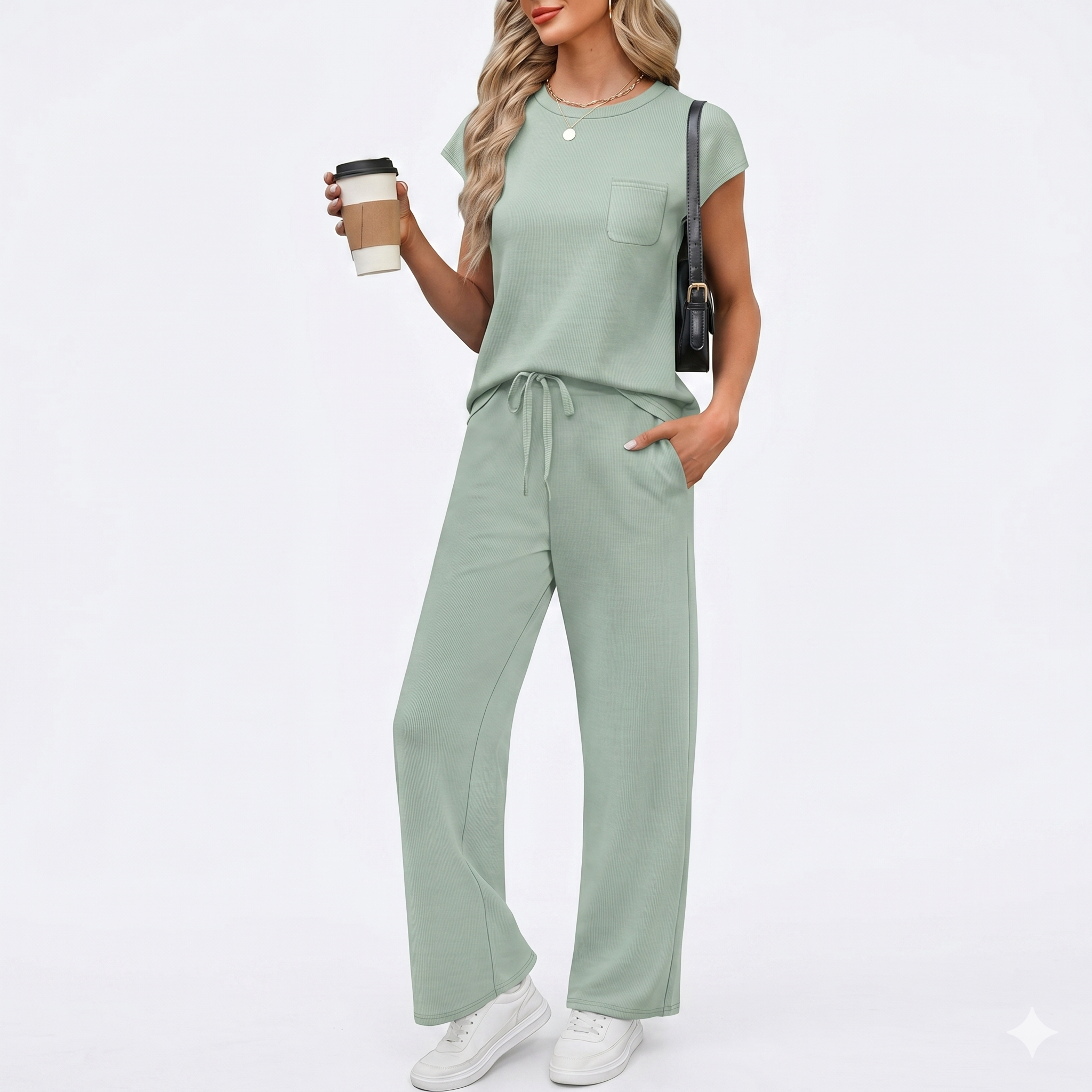 Casual Cap Sleeve Two Piece Travel Outfit For Women