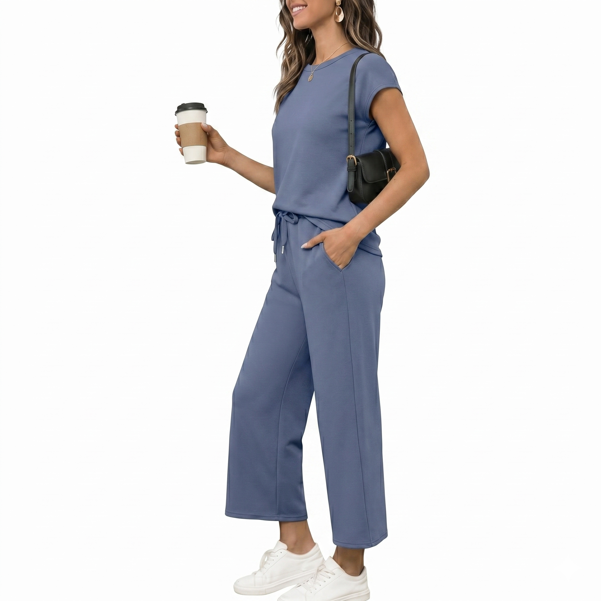 Summer Cap Sleeve Two Piece Lounge Set For Women