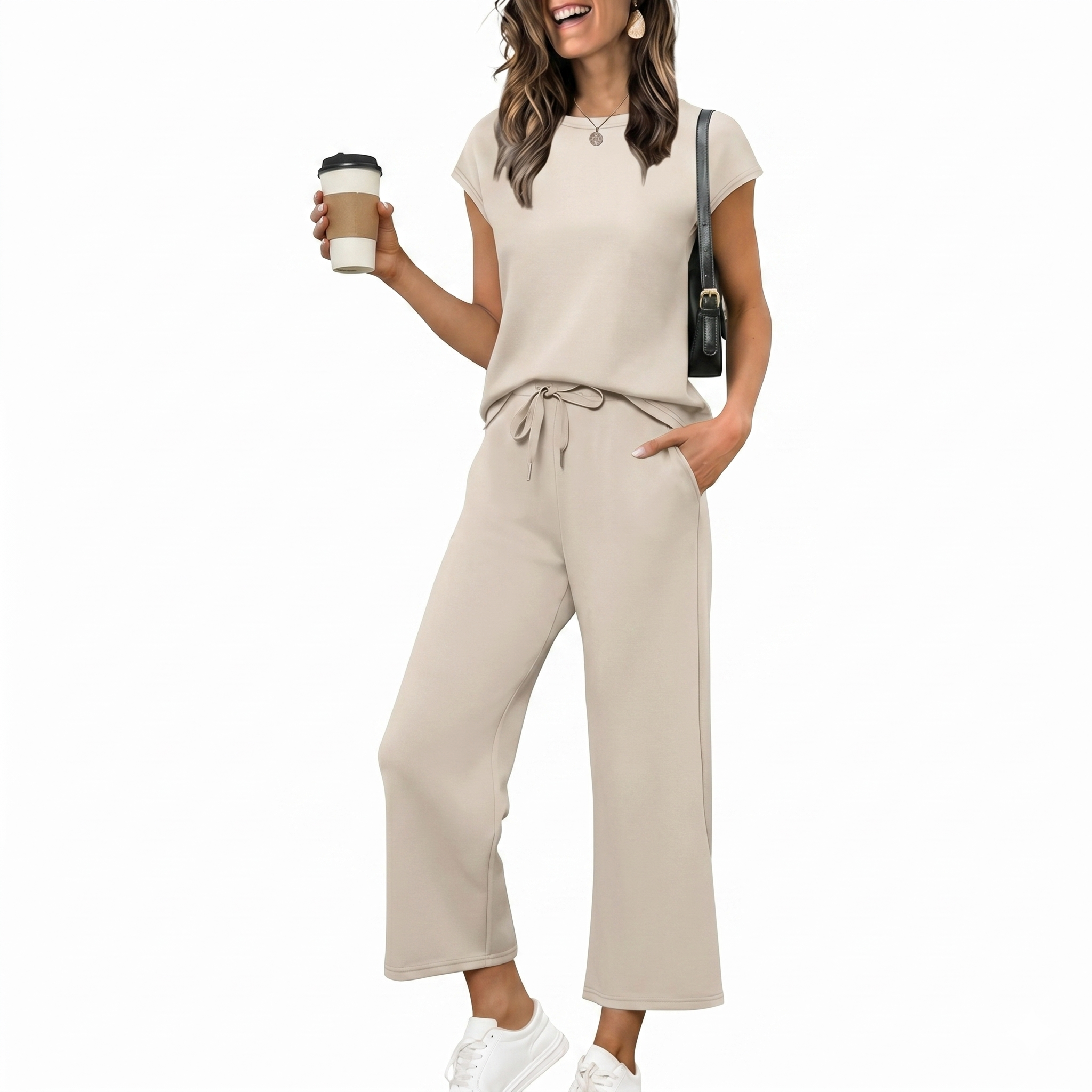 Summer Cap Sleeve Two Piece Lounge Set For Women