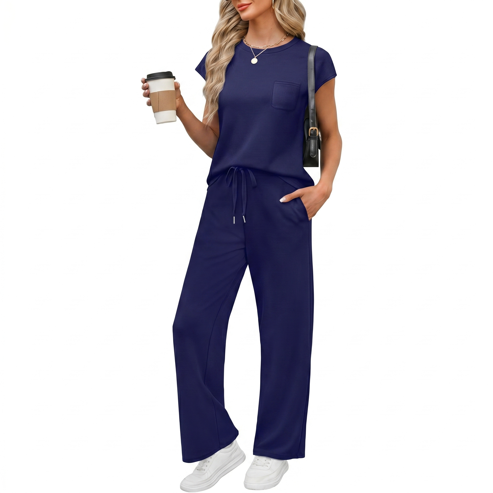 Casual Cap Sleeve Two Piece Travel Outfit For Women