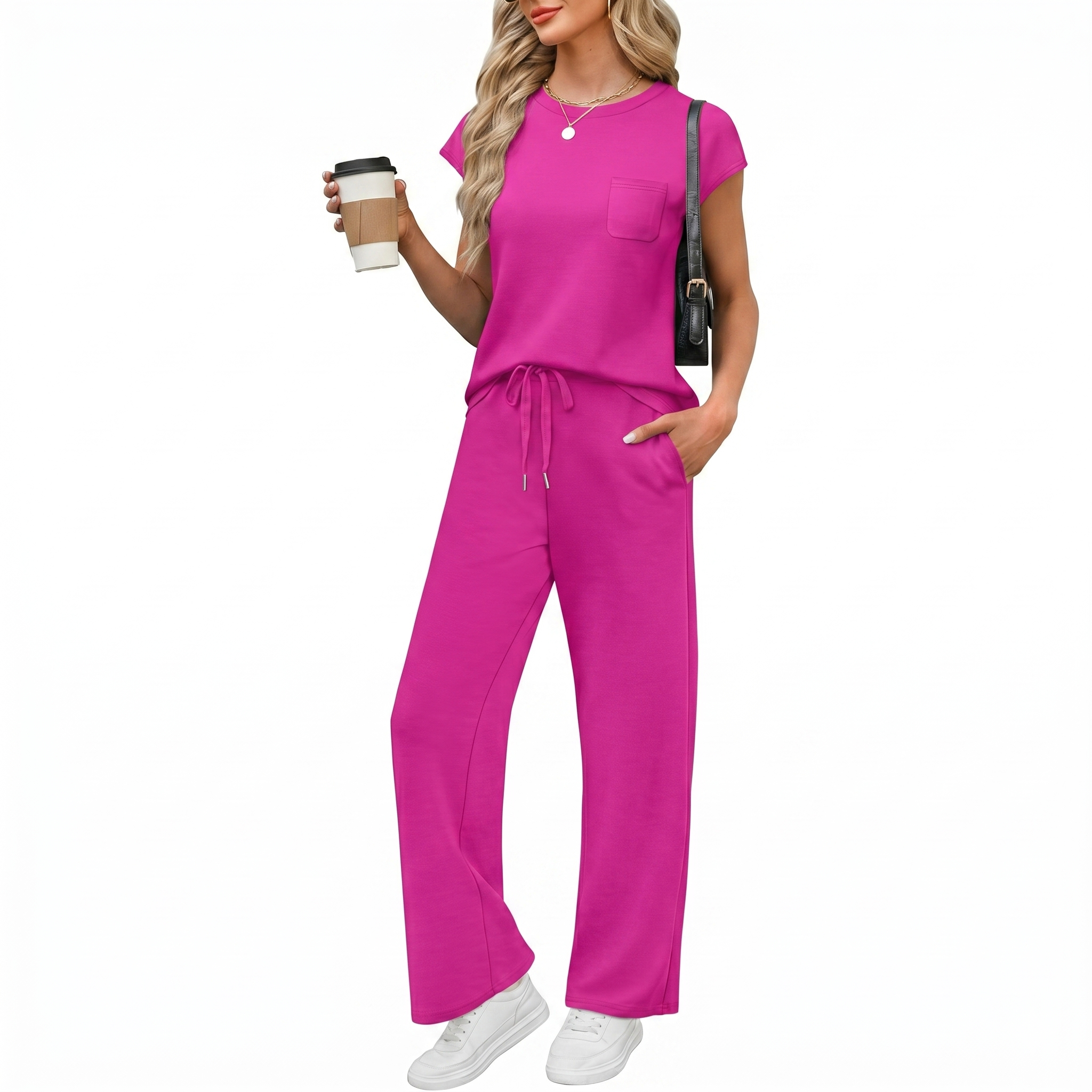 Casual Cap Sleeve Two Piece Travel Outfit For Women