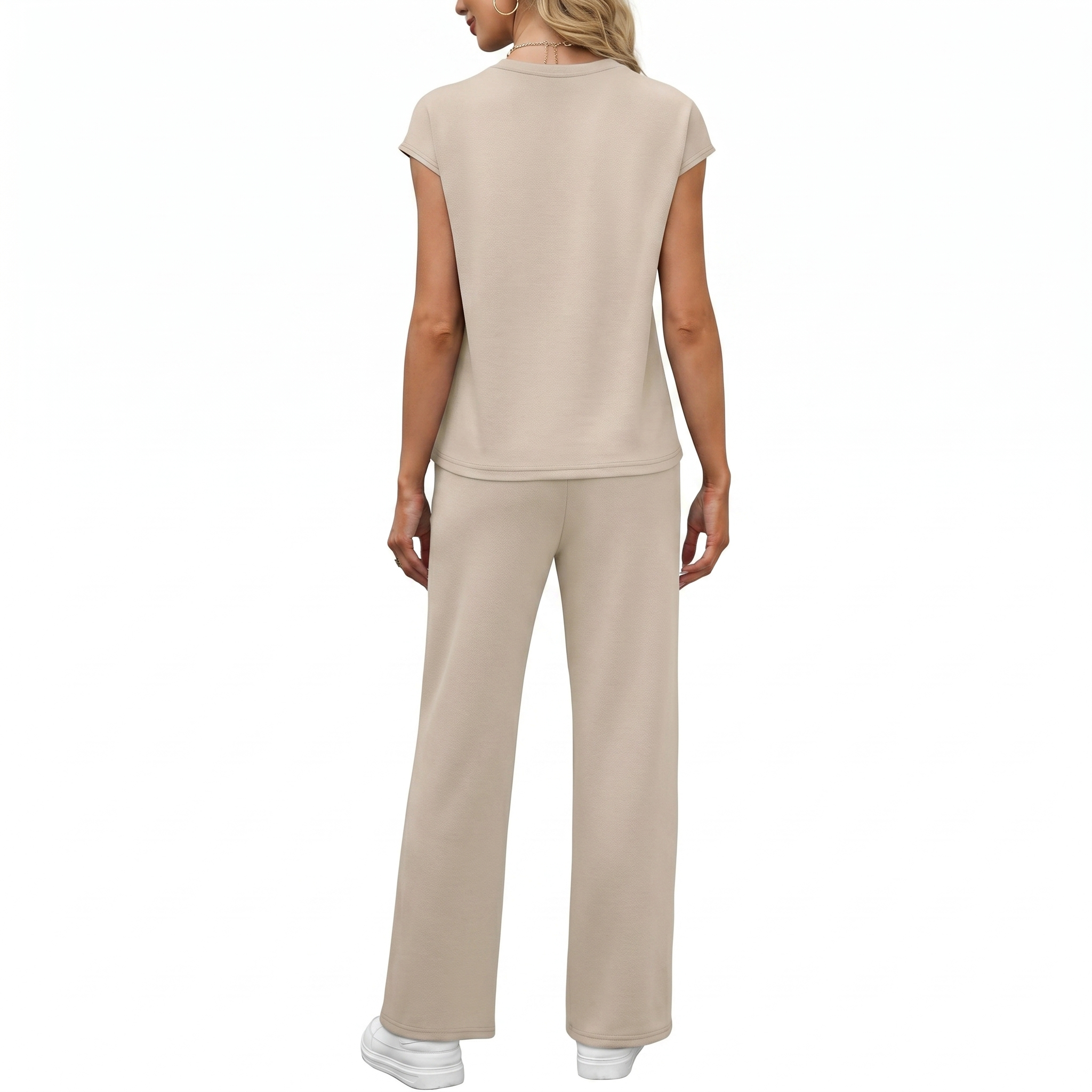 Casual Cap Sleeve Two Piece Travel Outfit For Women