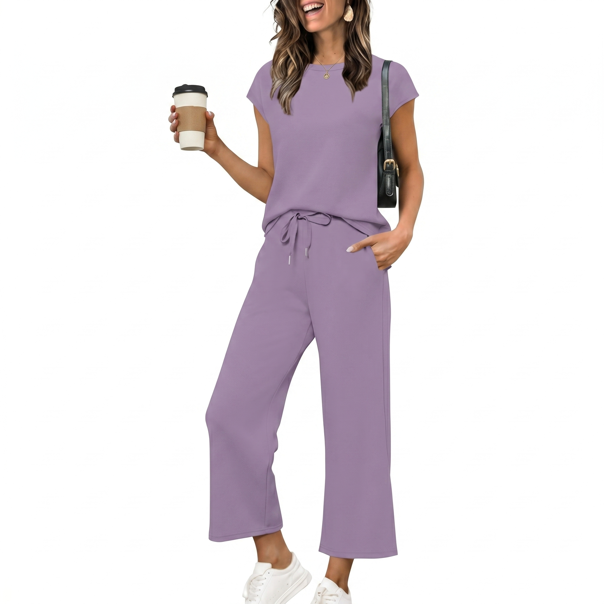 Summer Cap Sleeve Two Piece Lounge Set For Women