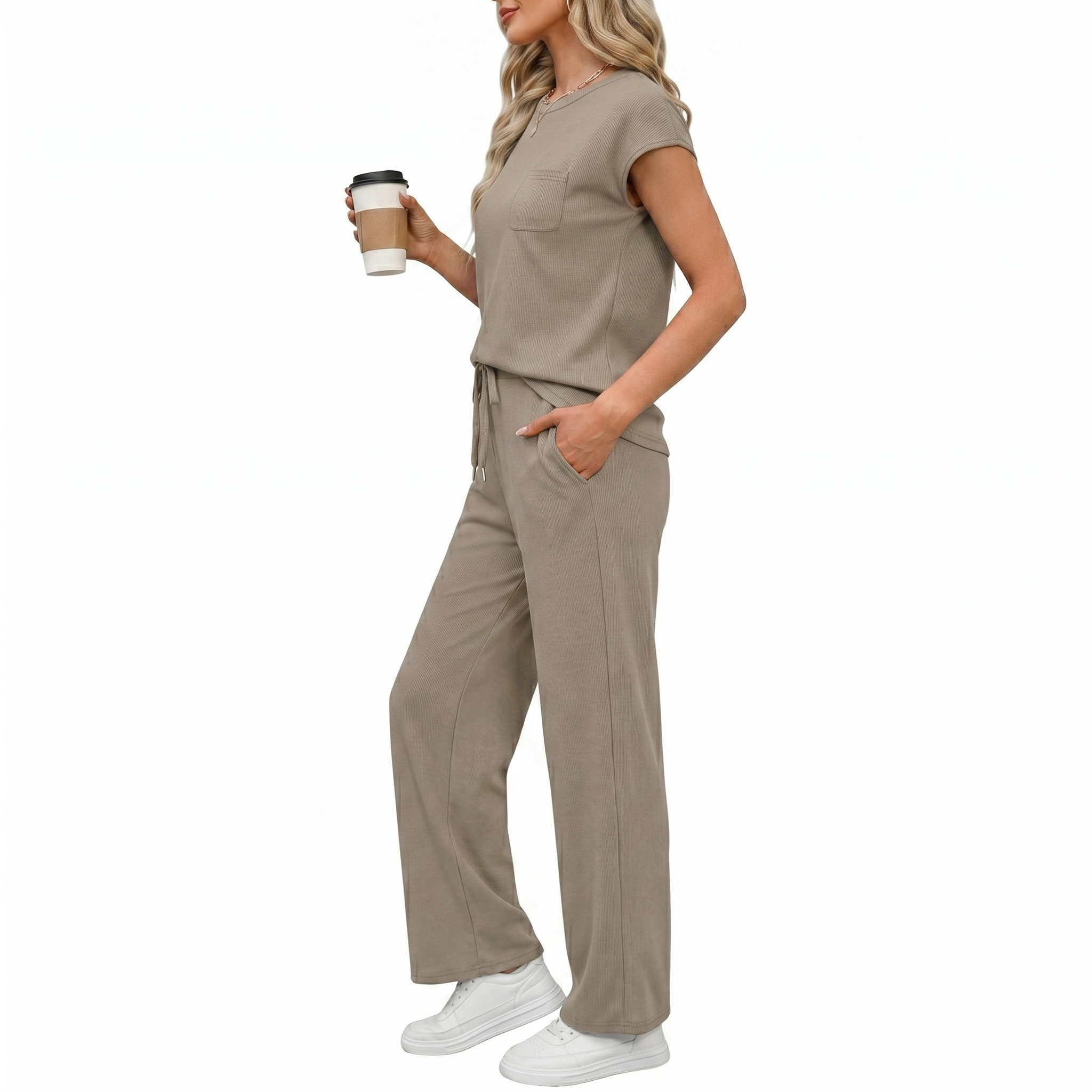 Casual Cap Sleeve Two Piece Travel Outfit For Women