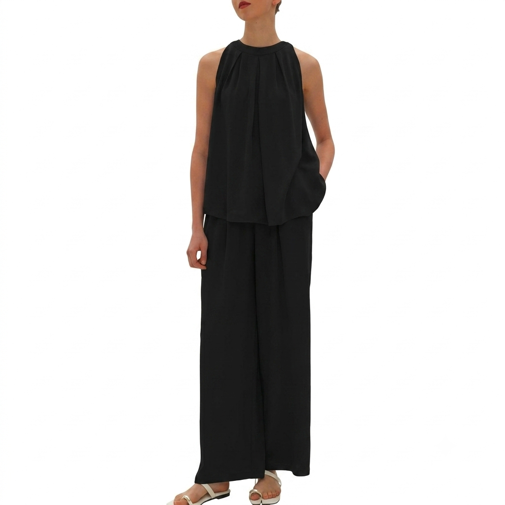 2 Piece Sleeveless Tank Top And Wide Fit Pant Sets For Women