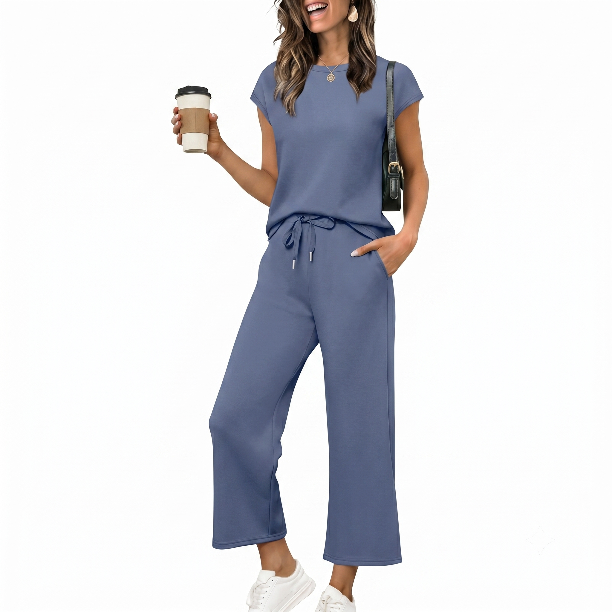 Summer Cap Sleeve Two Piece Lounge Set For Women