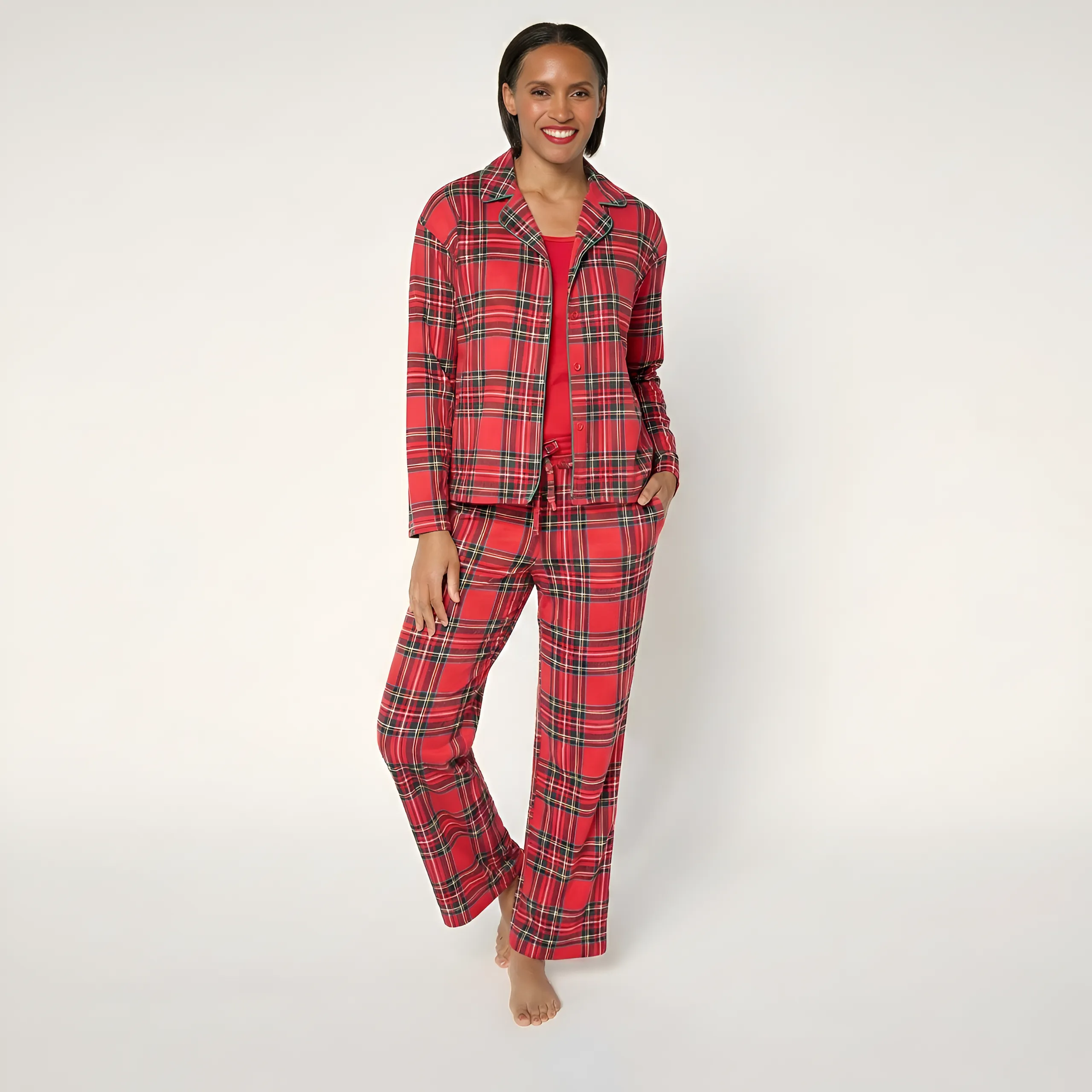 Petite Notch Collar Pajama Set For Women