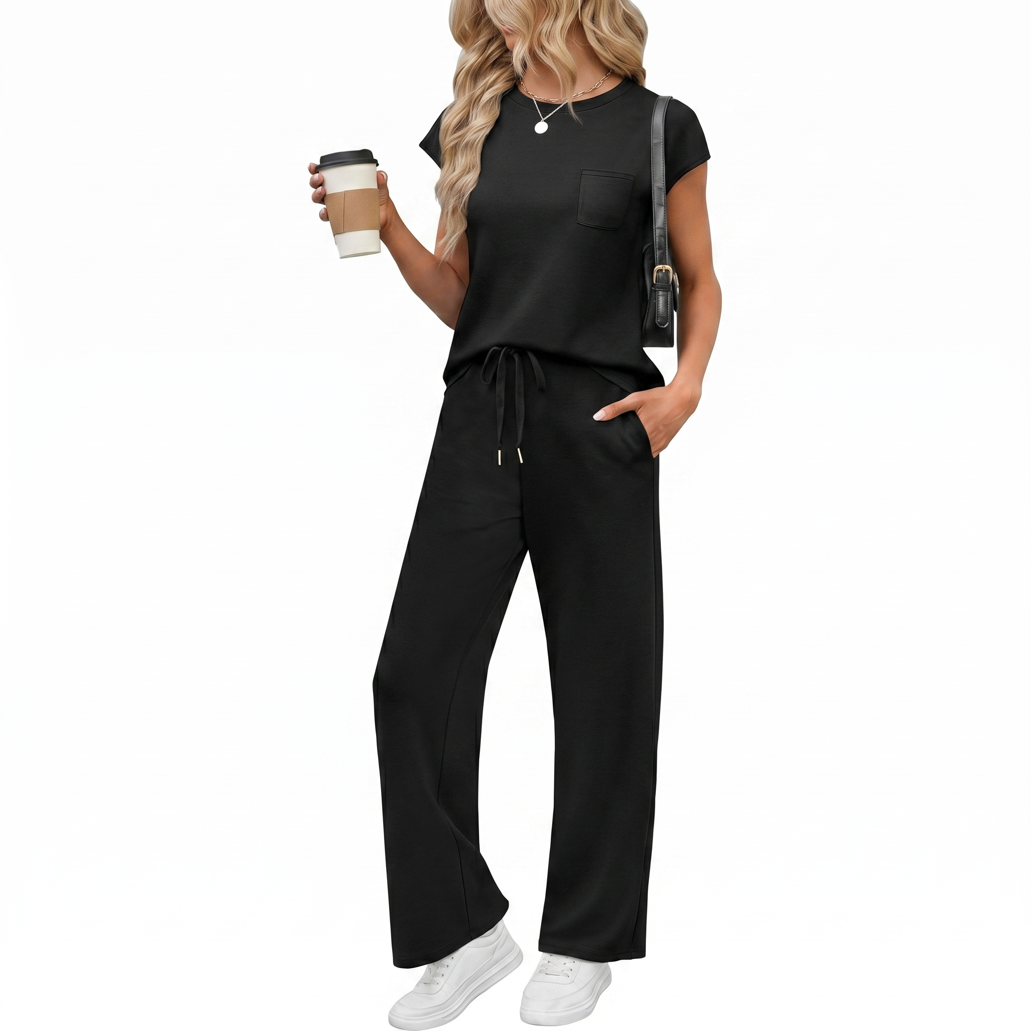 Casual Cap Sleeve Two Piece Travel Outfit For Women