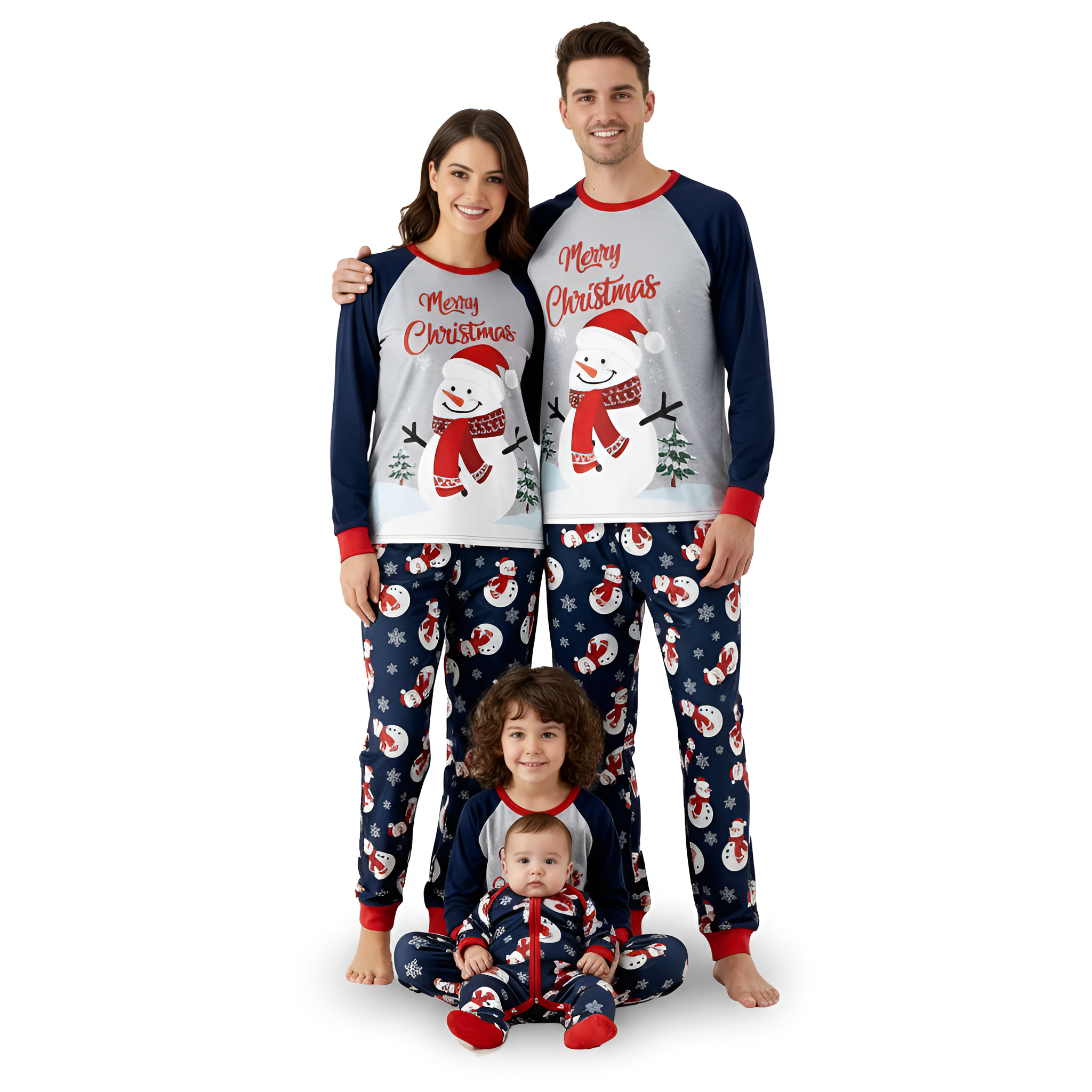 Snowman Printed Christmas Crew Neck Pajama Set