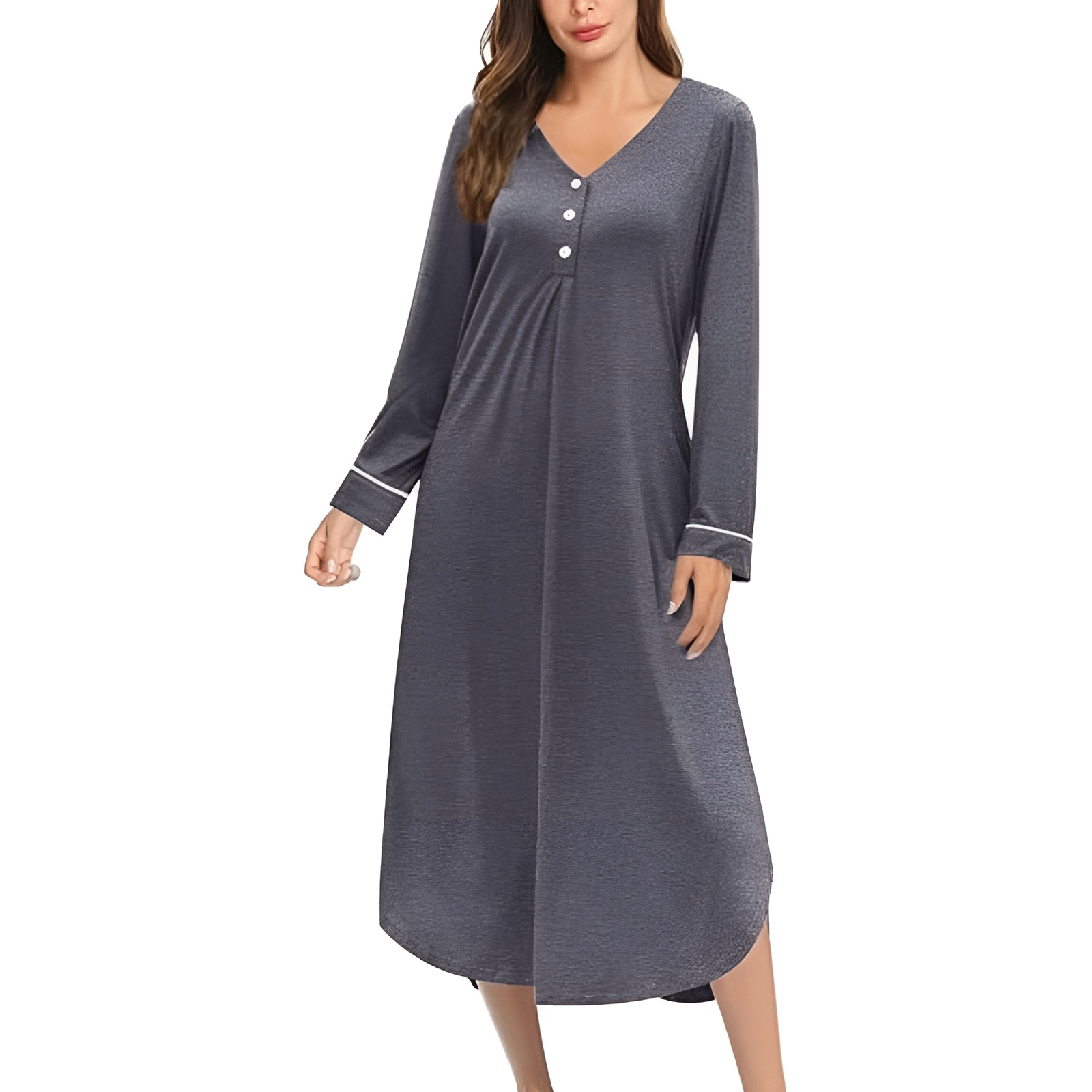 Classic Nightgown With Long Sleeve Button Down Design For Women