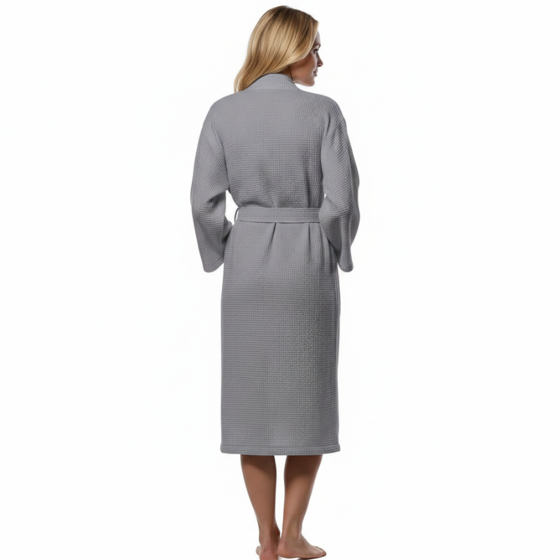 Lightweight Waffle Kimono Style Full Length Bathrobe