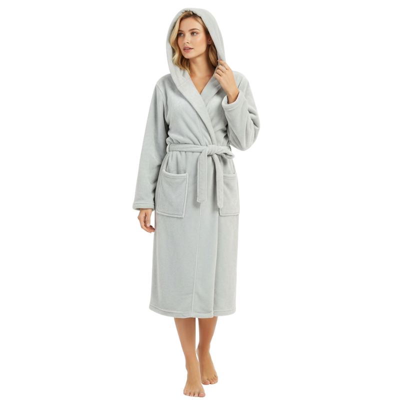 Soft Hooded Fleece Bathrobe For Women