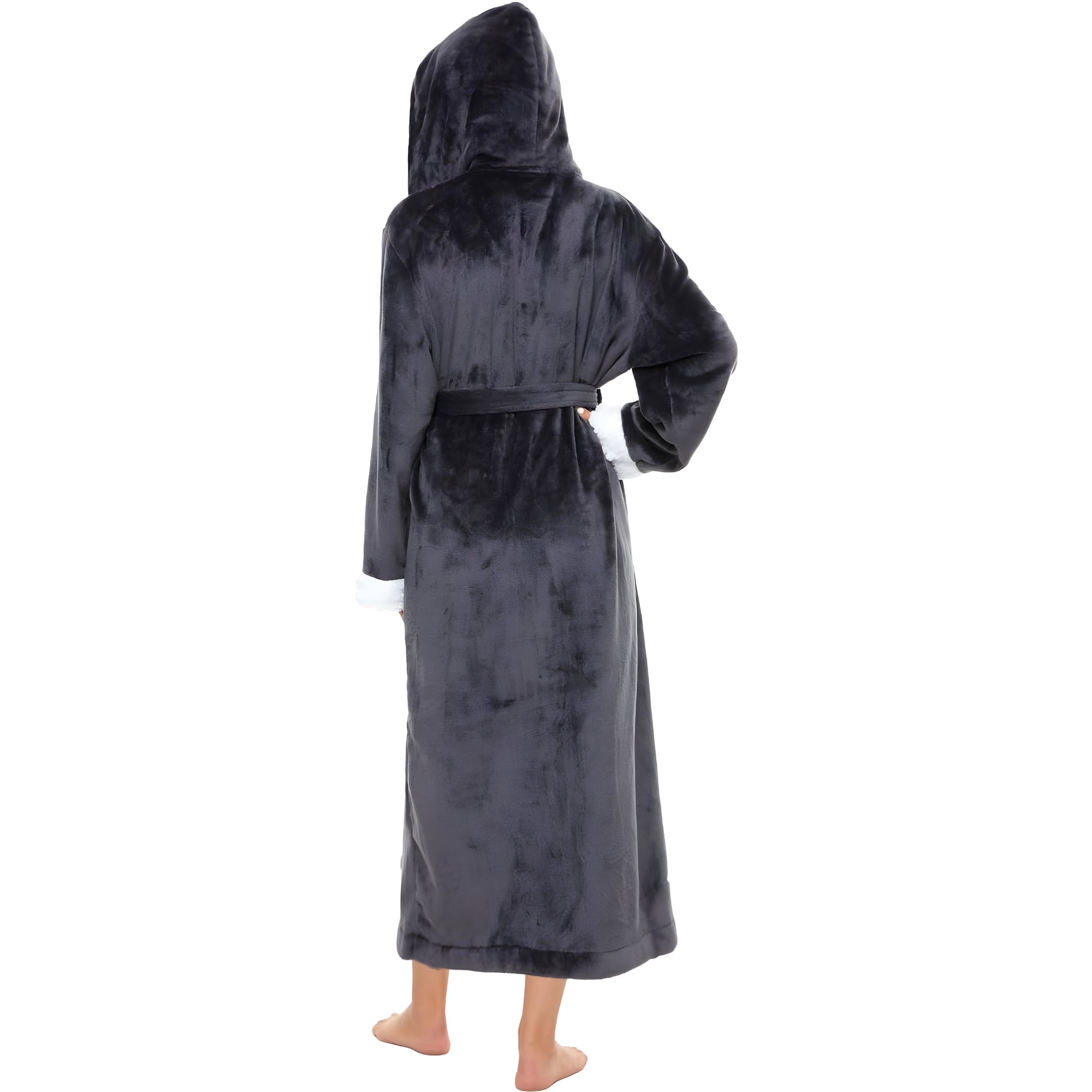 Soft Fleece Hooded Long Bathrobe For Women Home Lounge