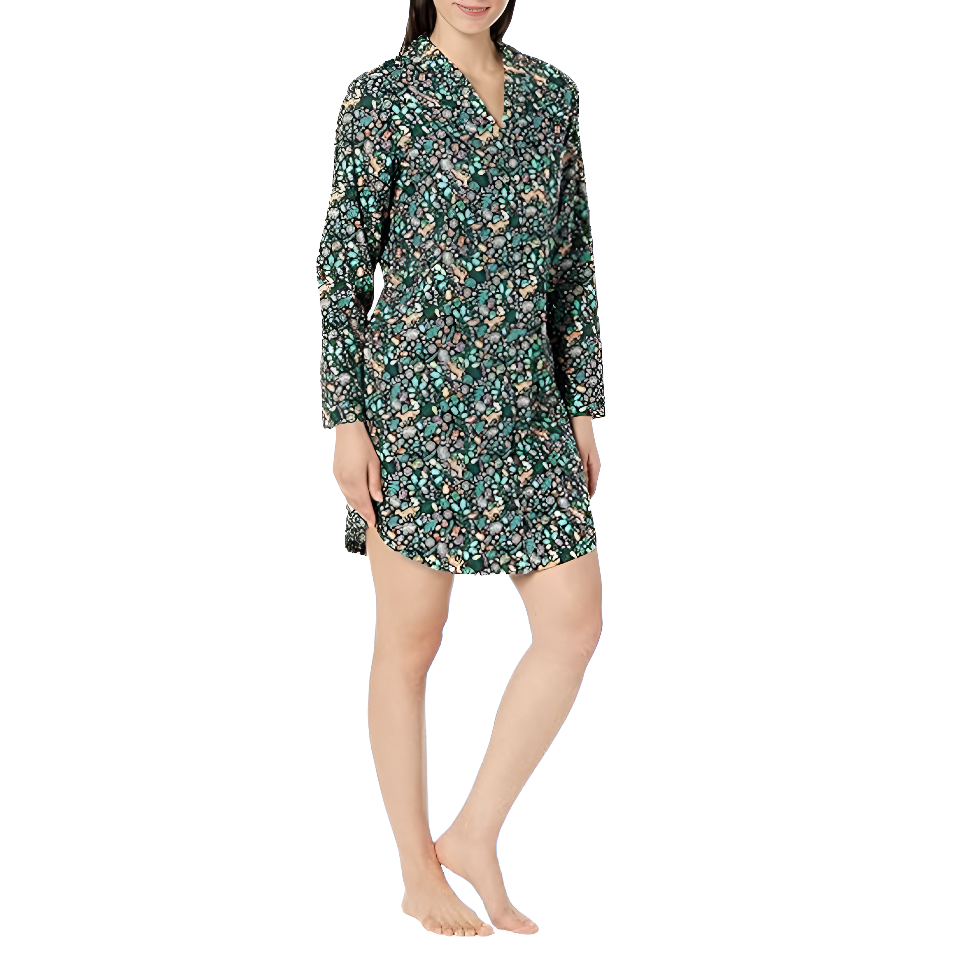 Notch Collar Flannel Nightgown With Button Front Sleepwear For Women