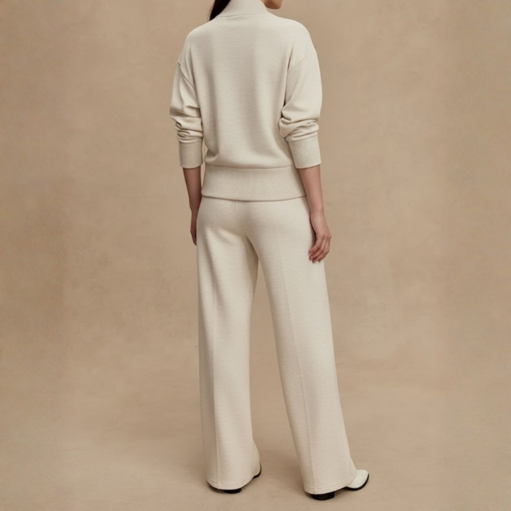 Half Zip Office Knit Pant Set