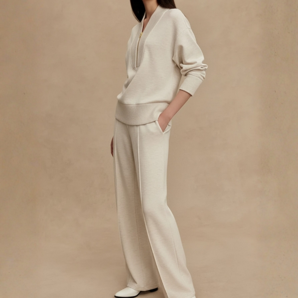 Half Zip Office Knit Pant Set