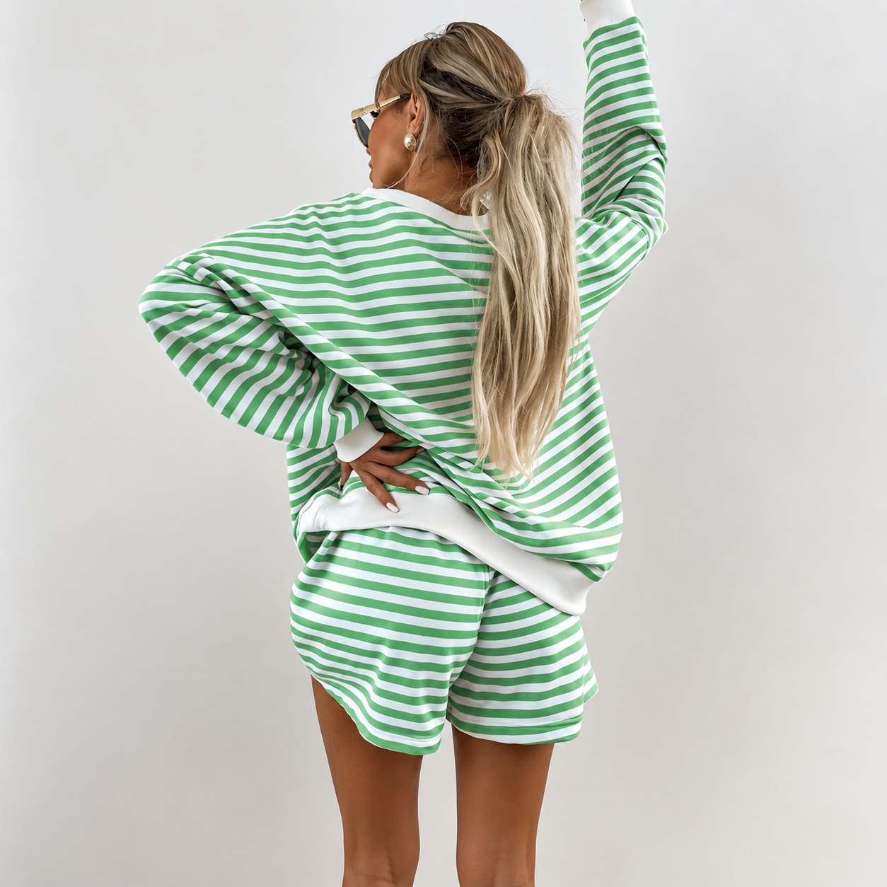 Striped Long Sleeve Top and Shorts 2 Piece Classic Pajama Set for Women