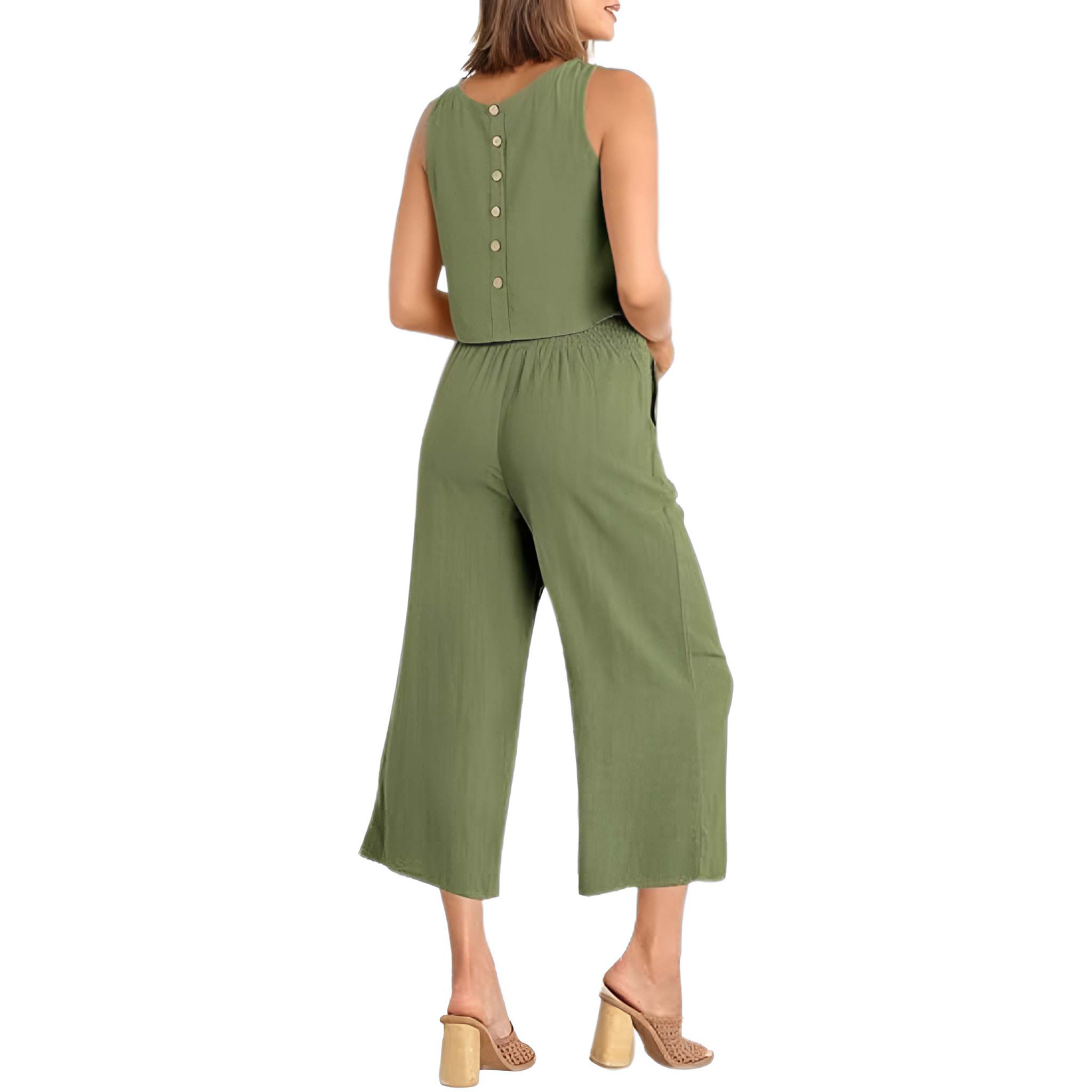 2 Piece Summer Wear Sleeveless Crop Capri Wide Pants Jumpsuit Outfit Set For Women
