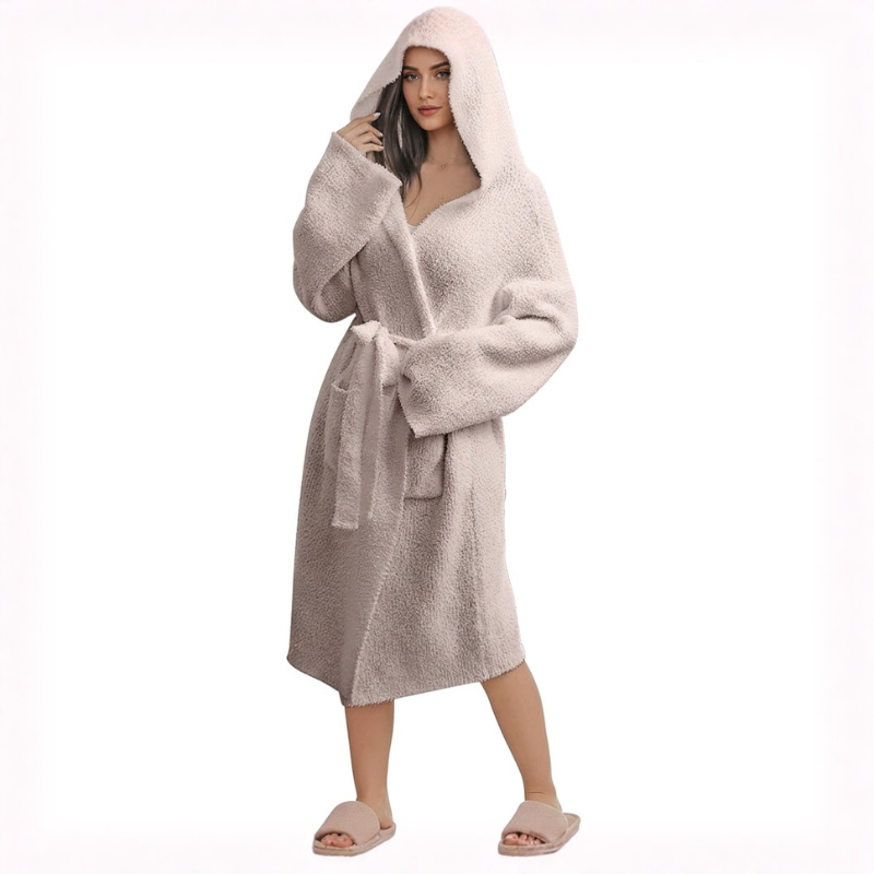 Lightweight Hooded Wrap Design Bathrobe For Women