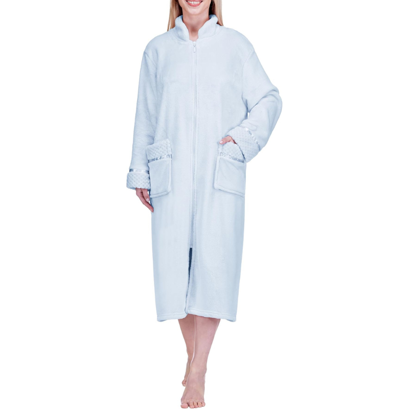 Cozy Zip Up Front Bathrobe With Soft Fleece For Women