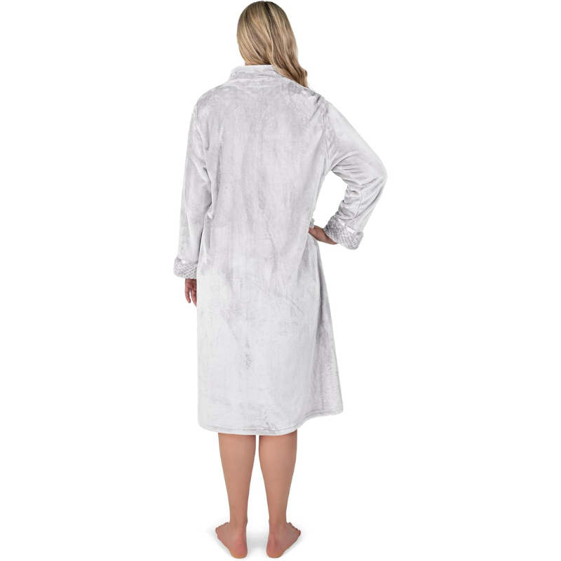 Cozy Zip Up Front Bathrobe With Soft Fleece For Women