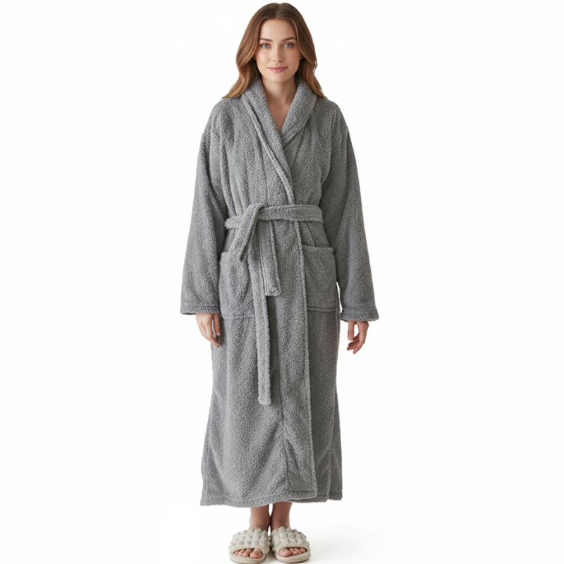 Fleece Shawl Collar Design Bathrobe For Women