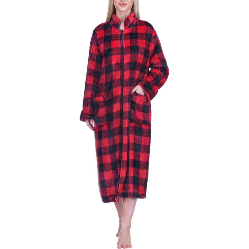 Cozy Zip Up Front Bathrobe With Soft Fleece For Women