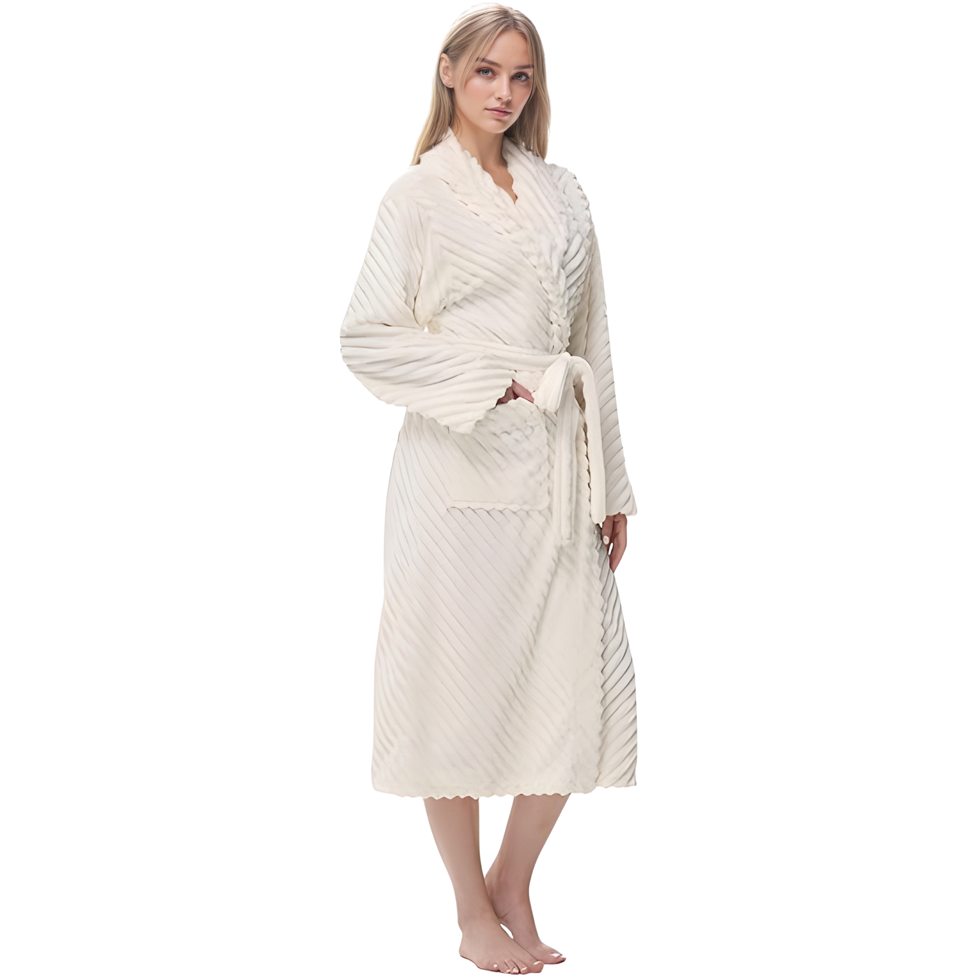 Soft Plush Fleece Long Bathrobe For Women Home Lounge
