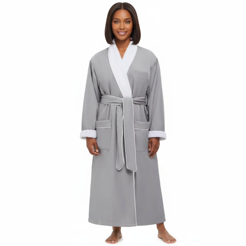 Plush Lined Microfiber Bathrobe With Pockets For Women