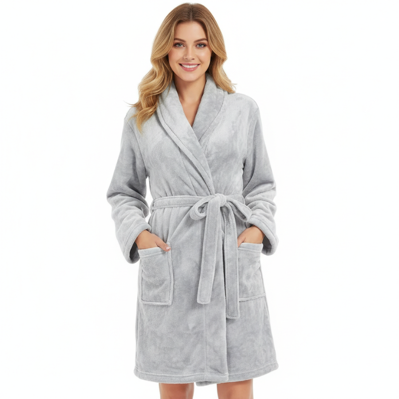 Soft Fleece Bathrobe With Pockets For Women