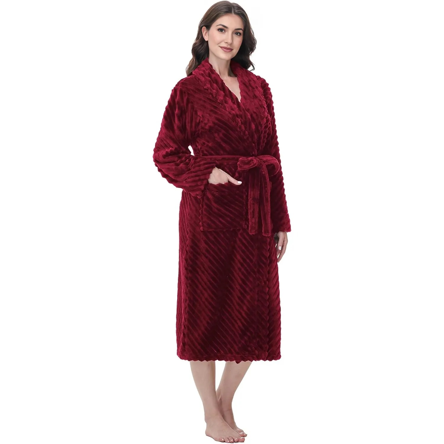 Long Fleece Bathrobe For Women