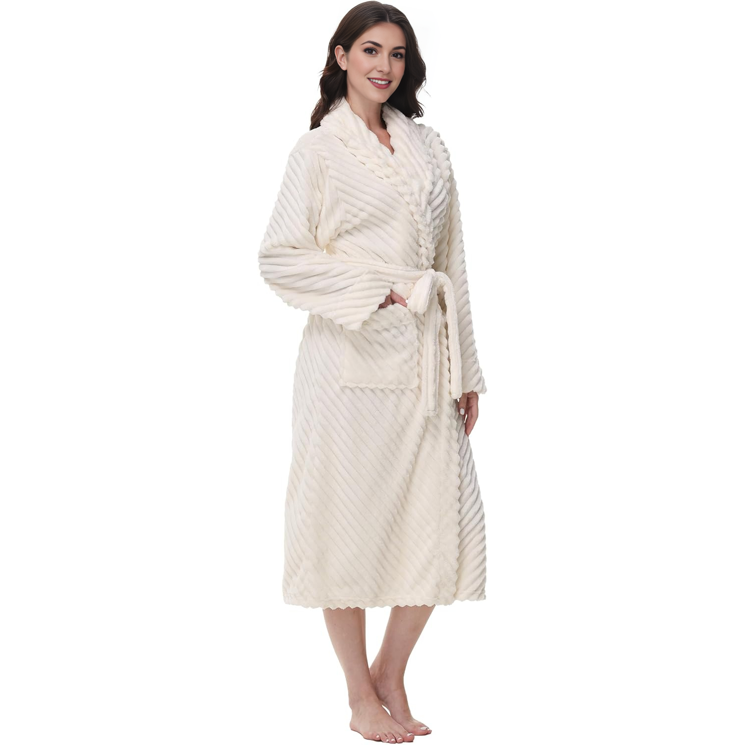 Long Fleece Bathrobe For Women