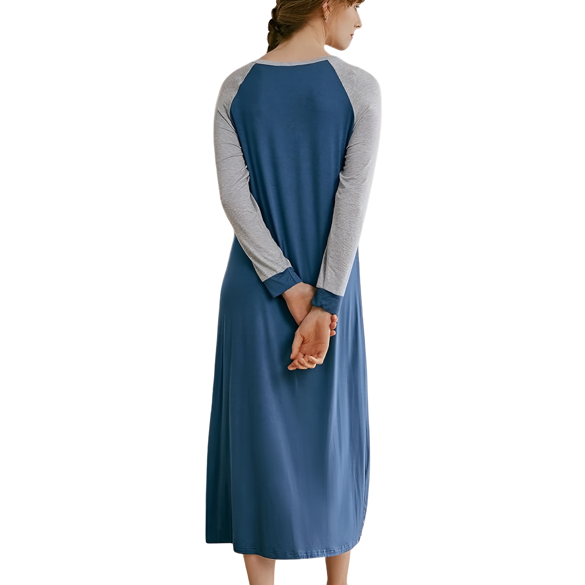 Long Sleeve Button Nightgown Sleepwear For Women