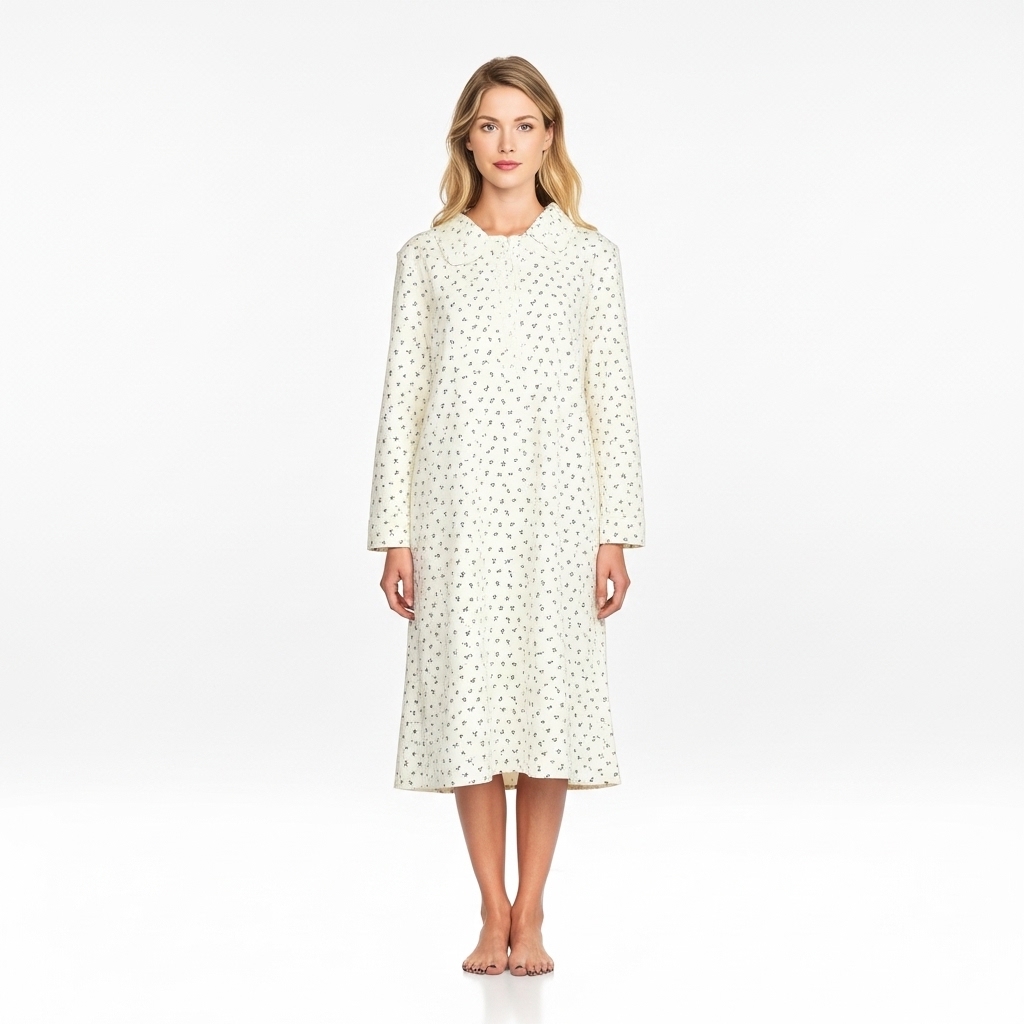 Long Sleeve Flannel Nightgown For Women With Floral Design