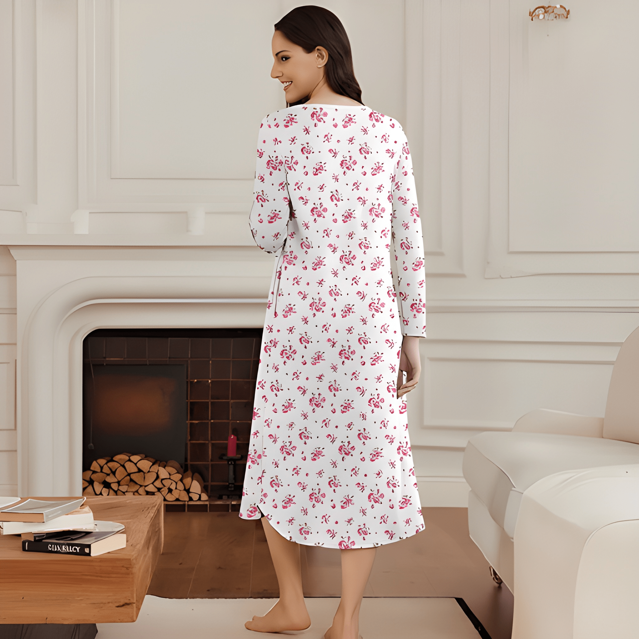 Long Sleeve Nightgown Henley Sleep Dress