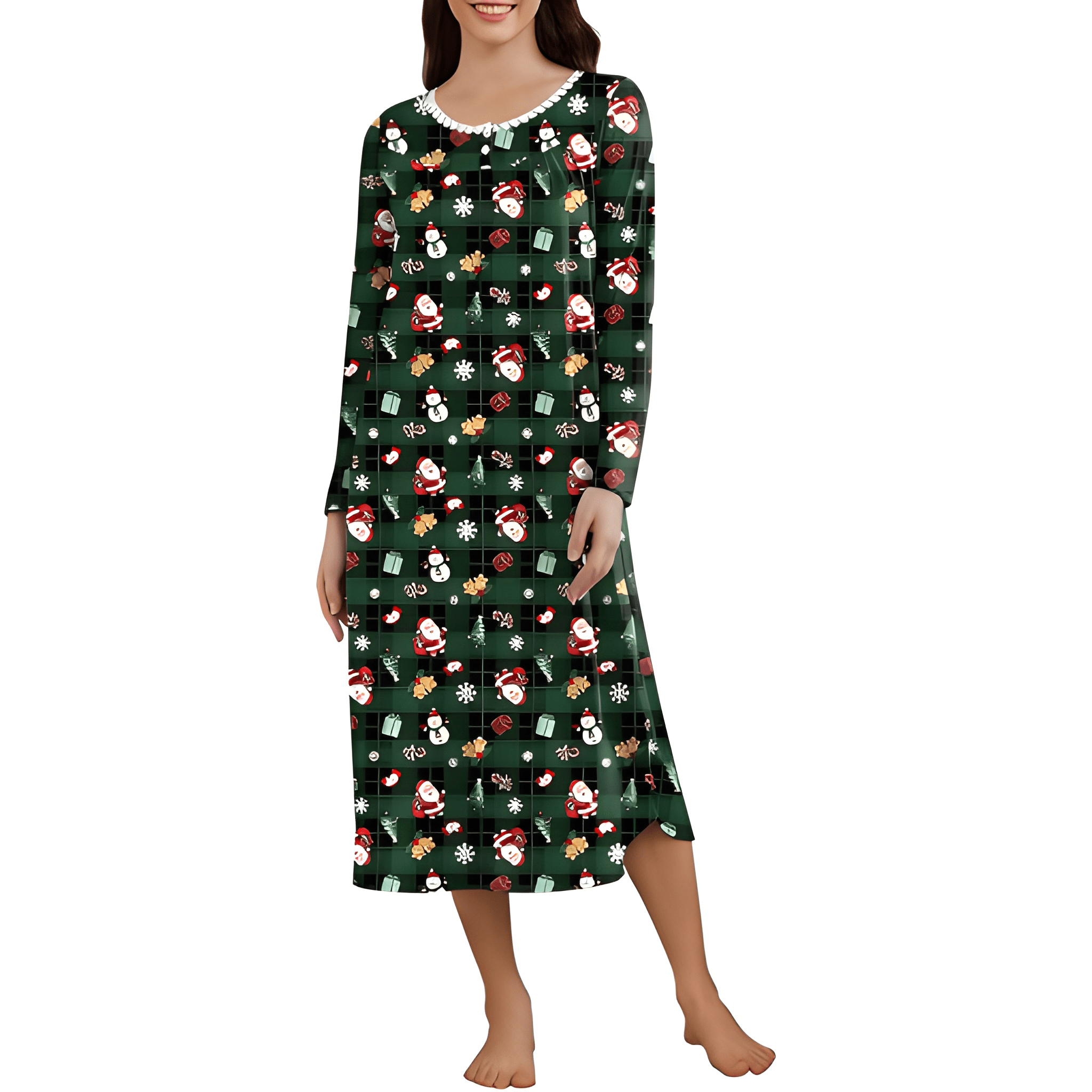 Long Sleeve Nightgown Henley Sleep Dress