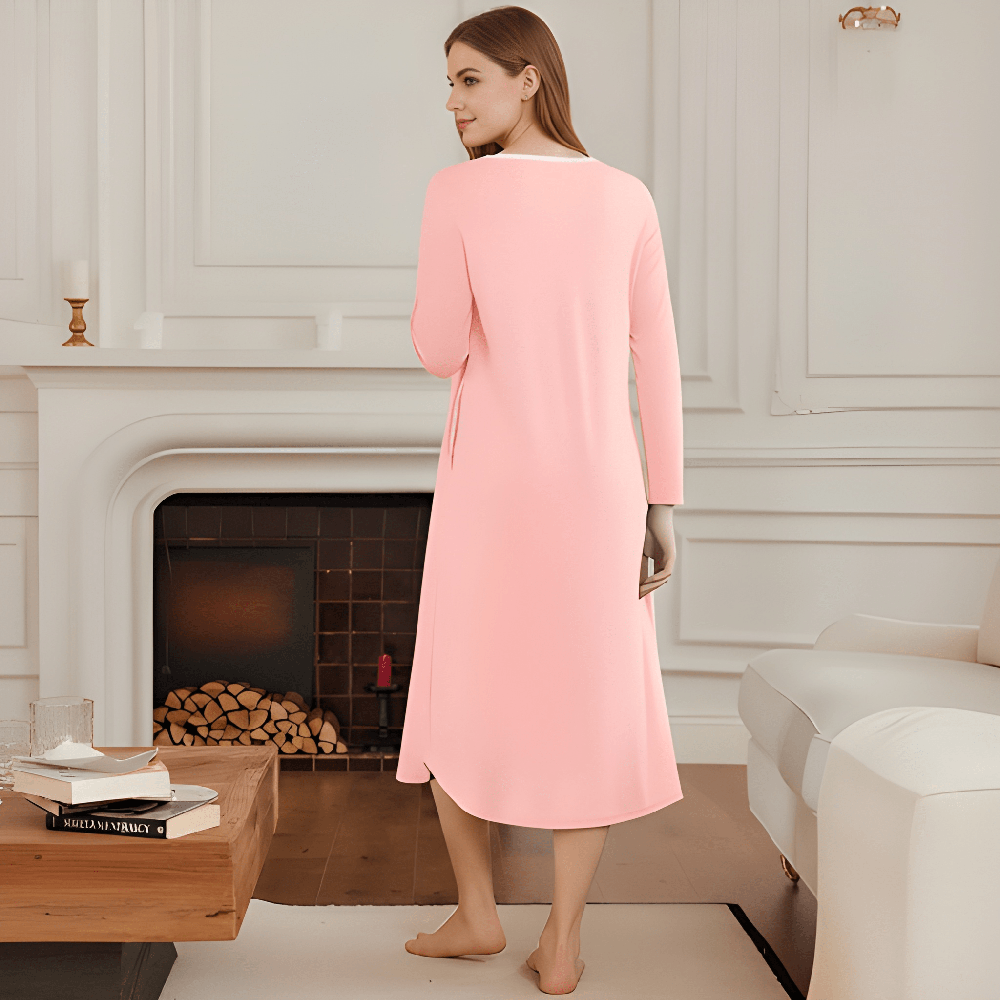 Long Sleeve Nightgown Henley Sleep Dress