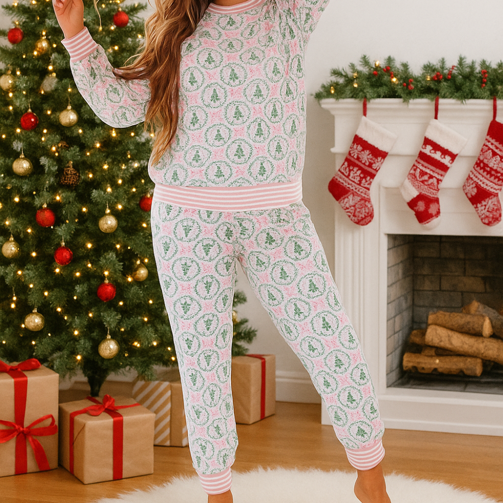 Festive Mama Claus Holiday Matching Pajama Set