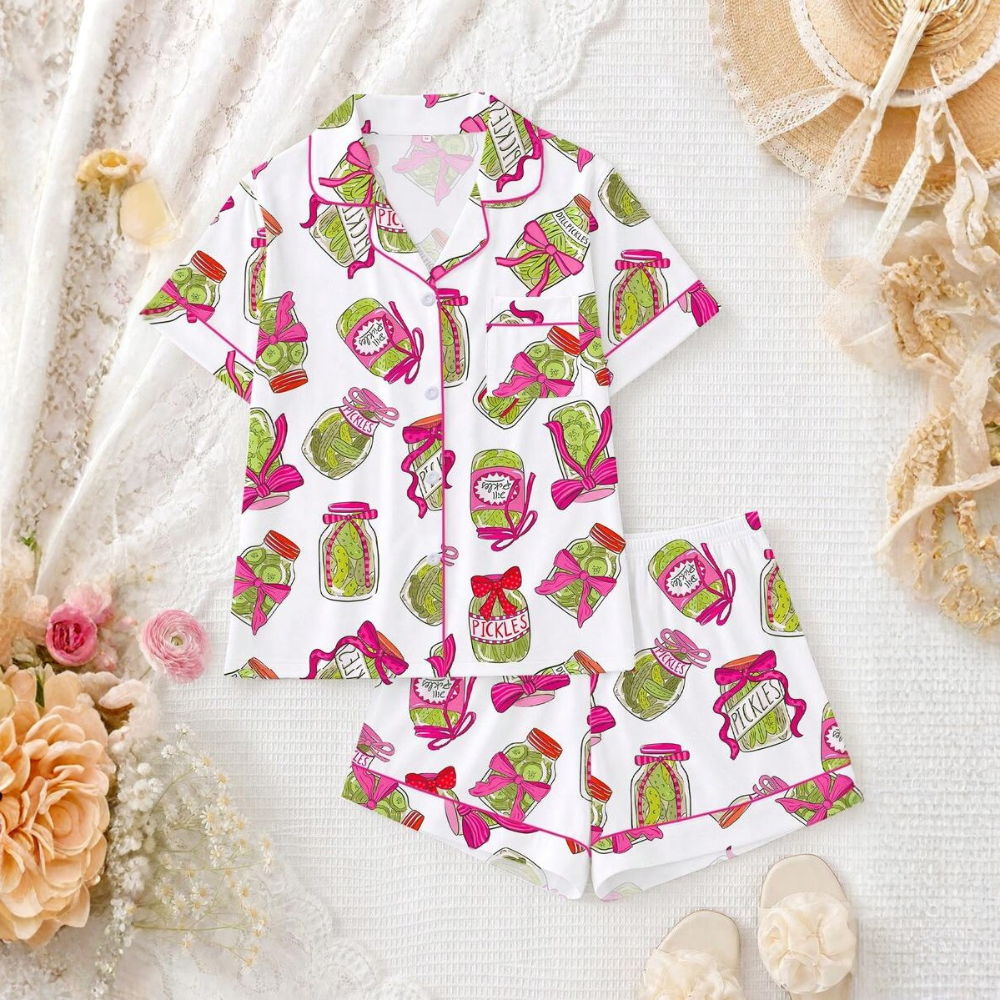 Cucumber Jar Printed Two Piece Pajama Set For Women