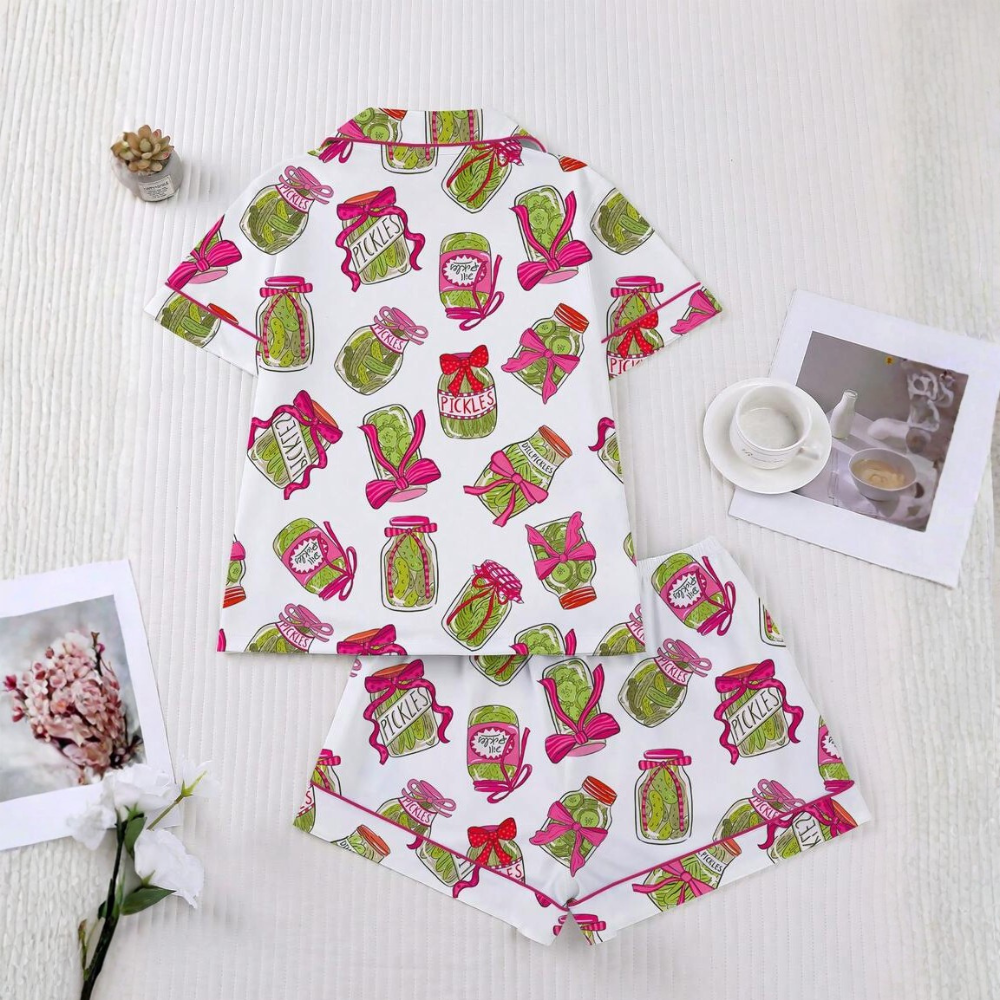 Cucumber Jar Printed Two Piece Pajama Set For Women