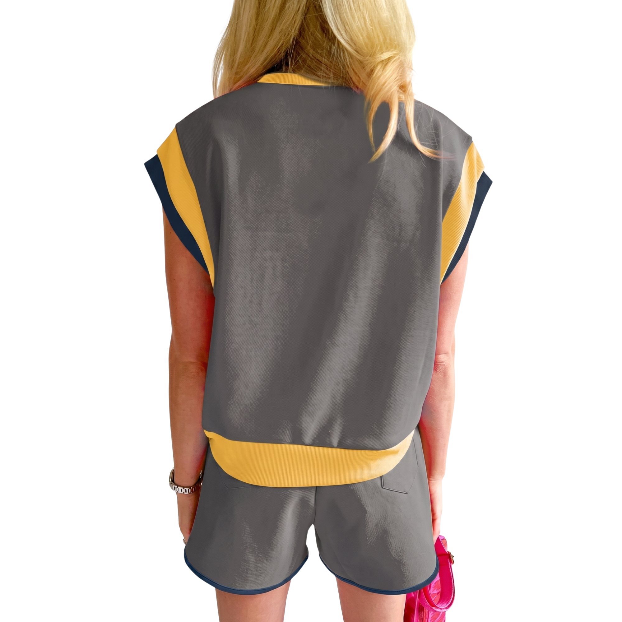 Color Block Two Piece Workout Short Set With Pockets