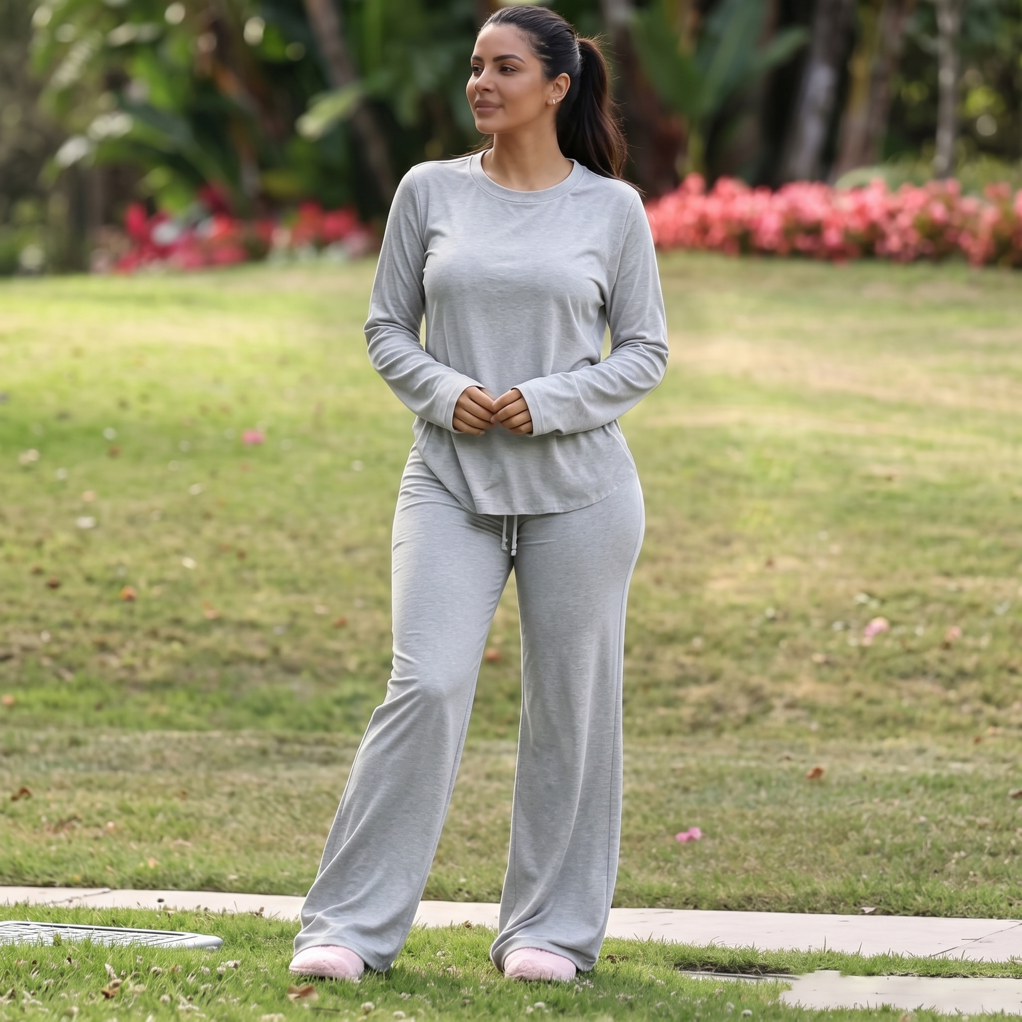 Long Sleeve Top and Drawstring Pants 2 Piece Casual Lounge Set for Women