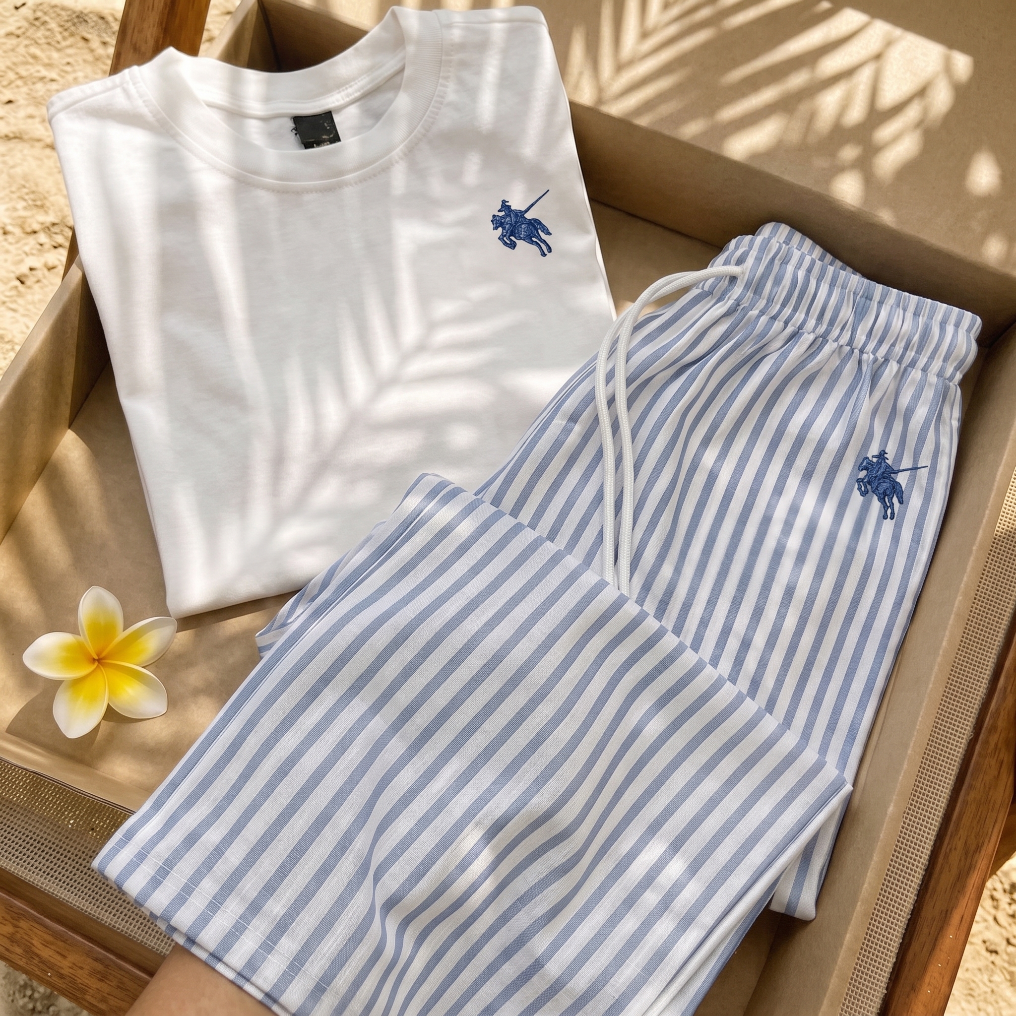 Striped Print Short Sleeve Top and Pants 2 Piece Vacation Set for Women