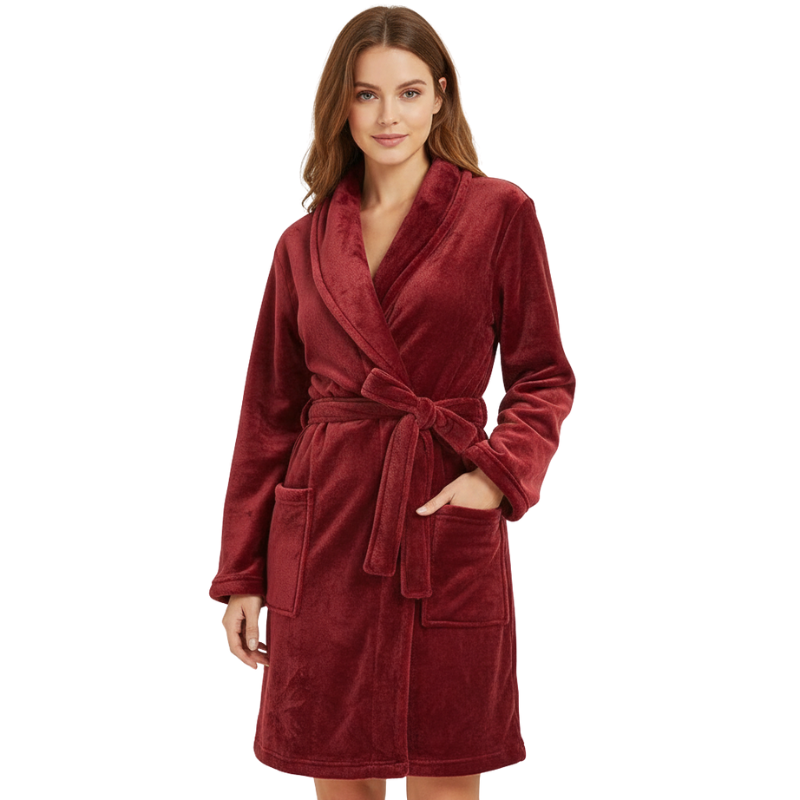 Soft Fleece Bathrobe With Pockets For Women