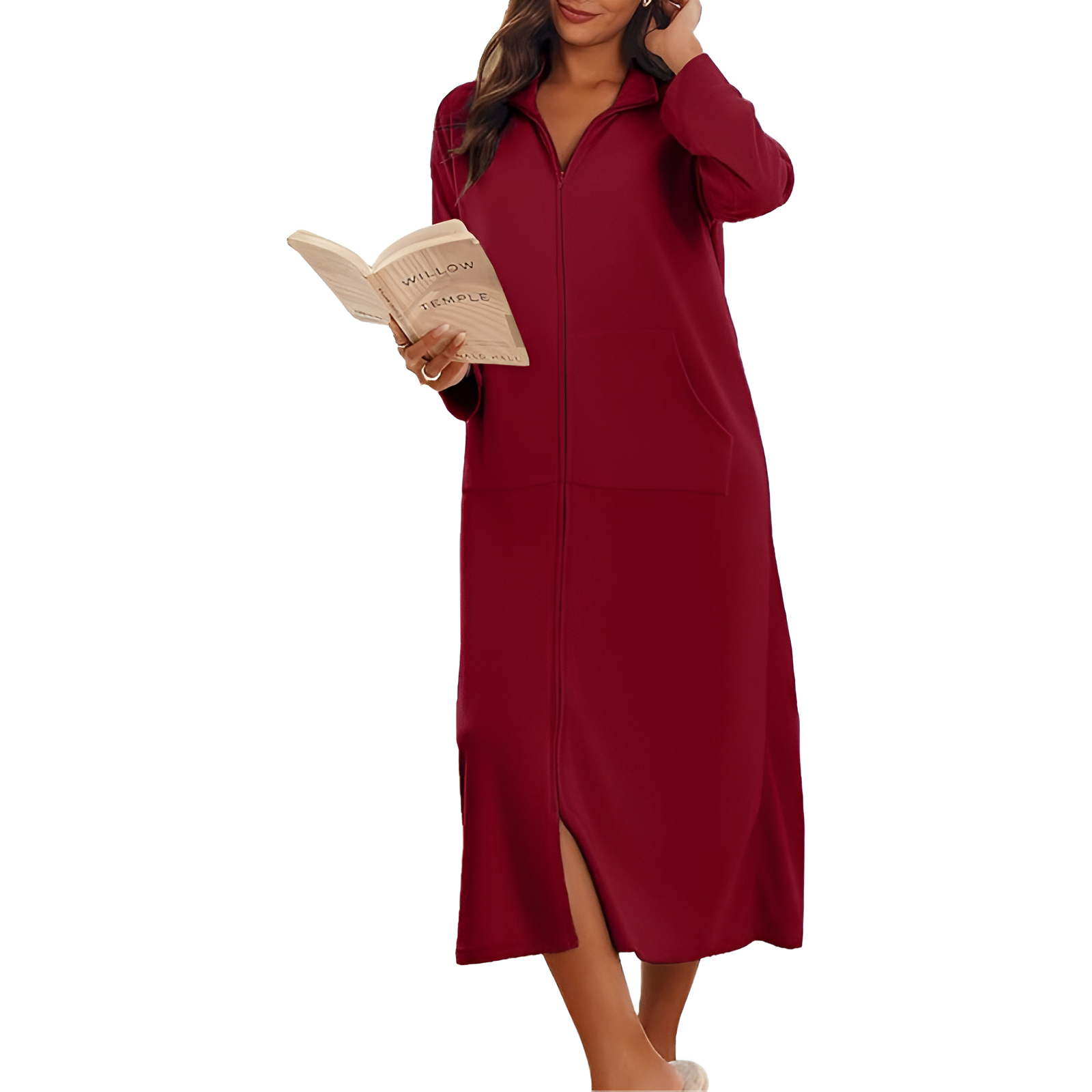 Long Sleeves Soft Bathrobe With Zipper For Women
