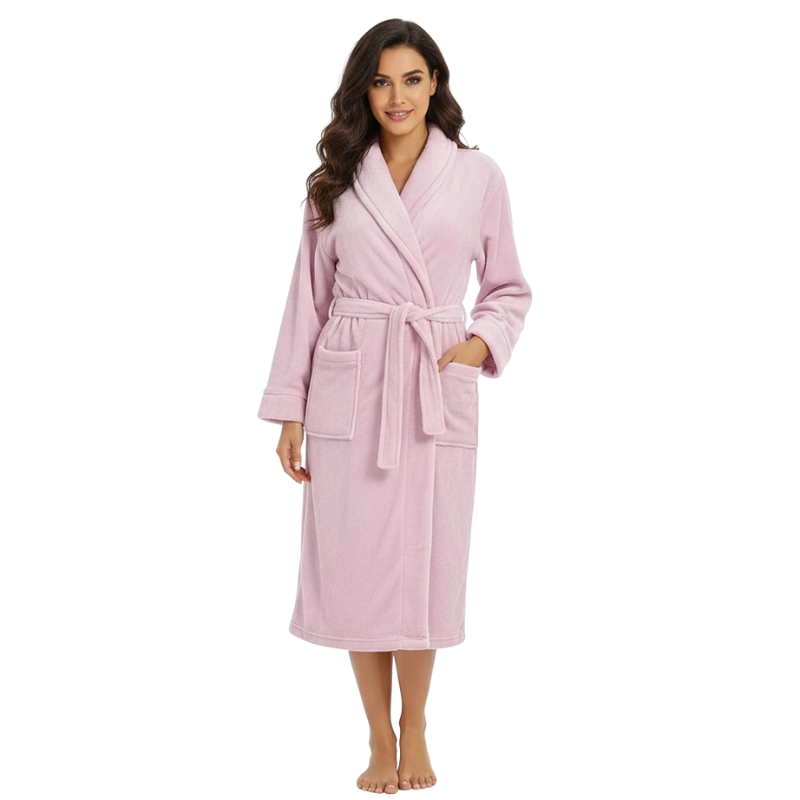 Warm Plush Fleece Kimono Style Long Bathrobe