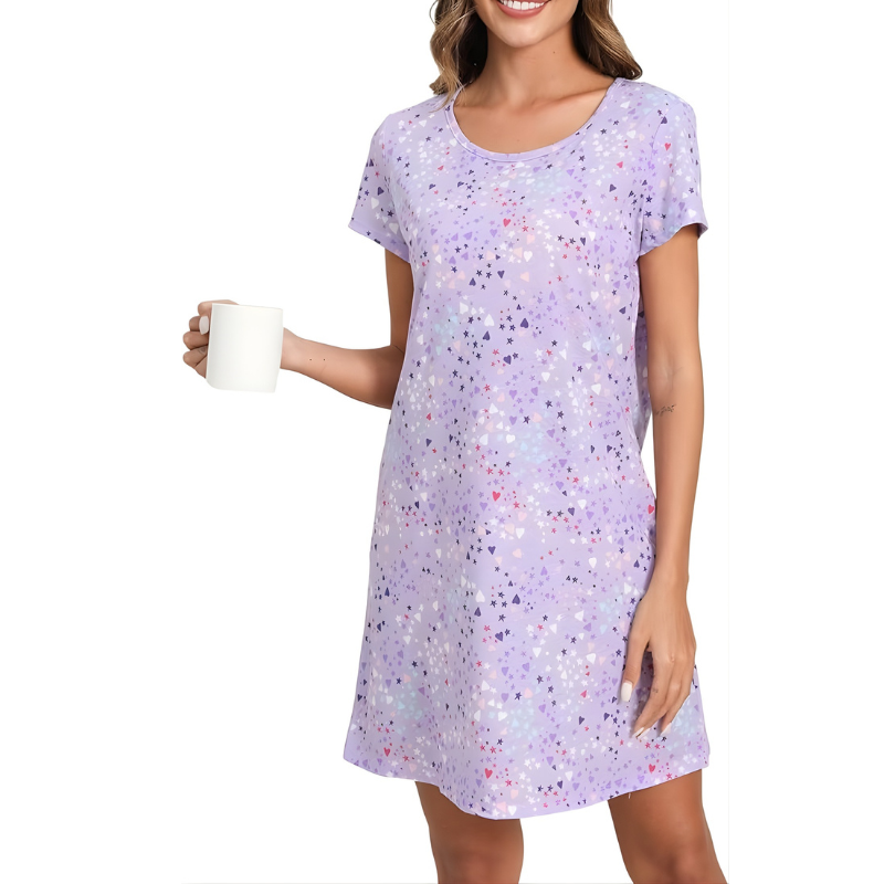 Casual Nightgown Sleepwear With Short Sleeves And Sheep Print For Women